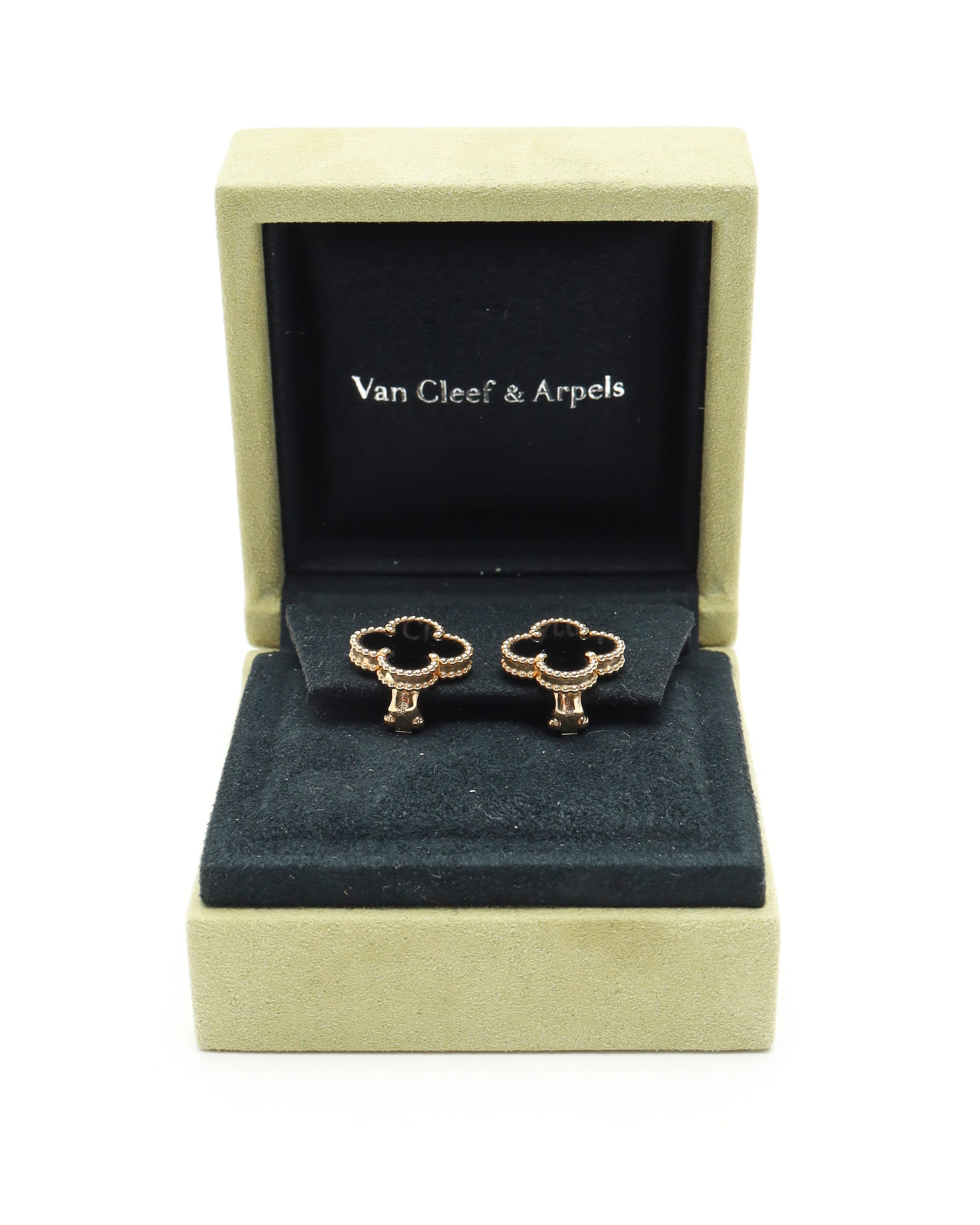 Van Cleef & Arpels Vintage Alhambra Onyx Earrings, Full Set