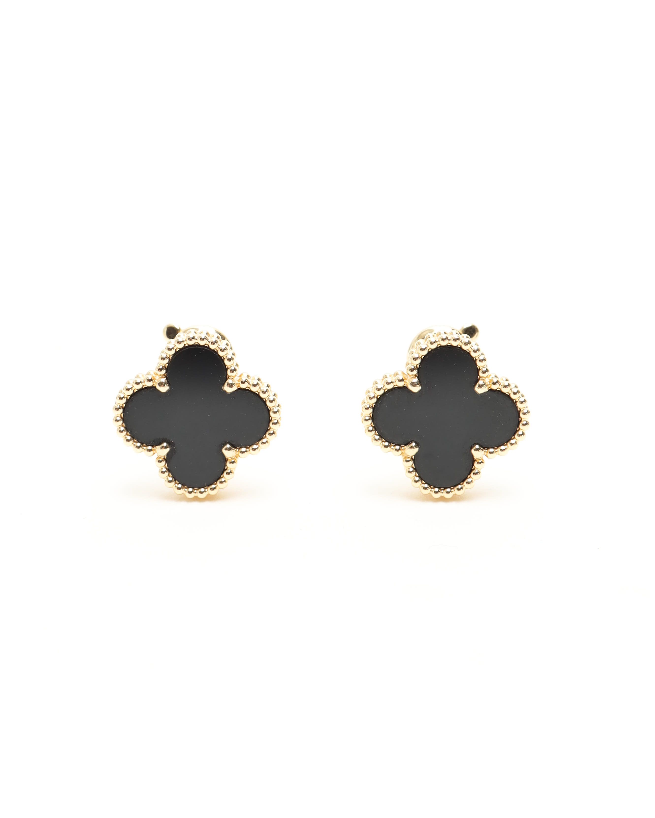 Van Cleef & Arpels Vintage Alhambra Onyx Earrings, Full Set