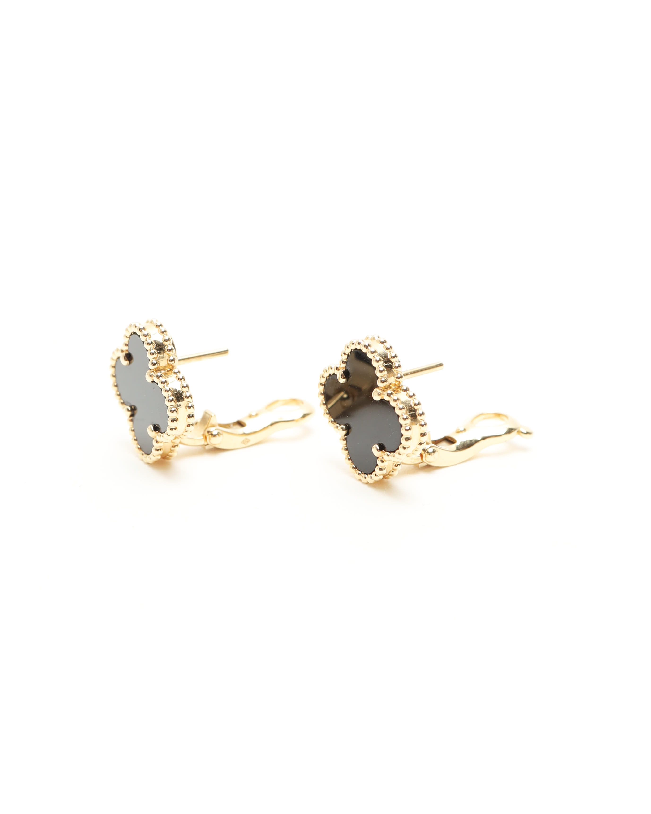 Van Cleef & Arpels Vintage Alhambra Onyx Earrings, Full Set