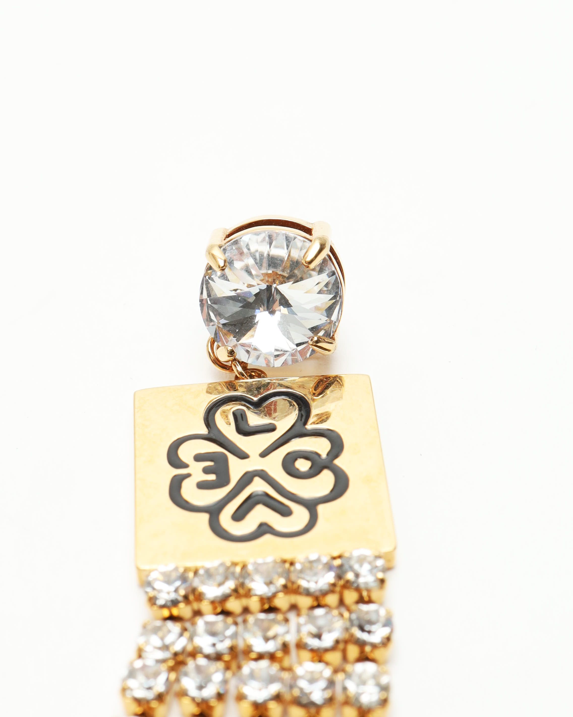 Miu Miu Dangling Rhinestone Earrings In Gold