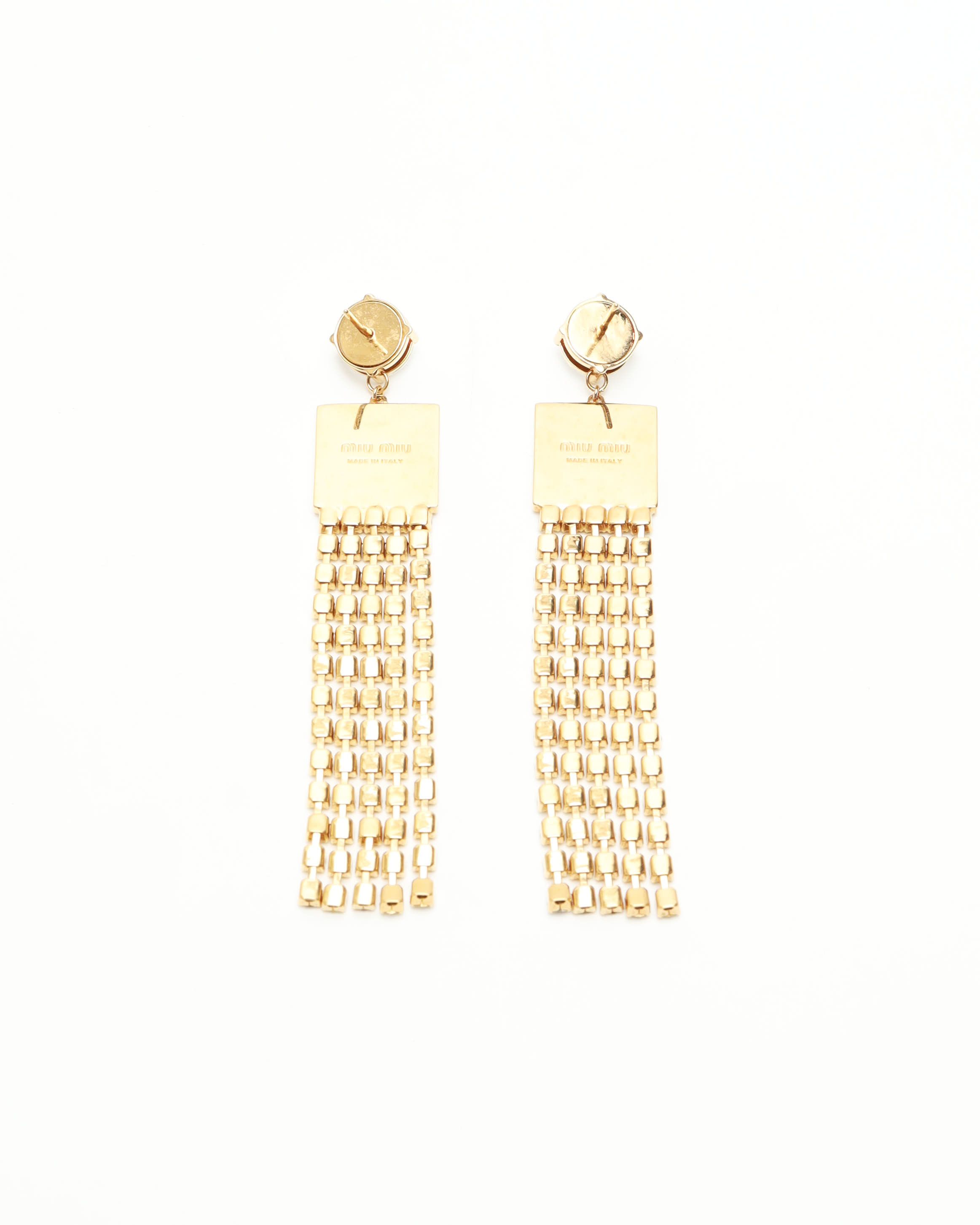 Miu Miu Dangling Rhinestone Earrings In Gold
