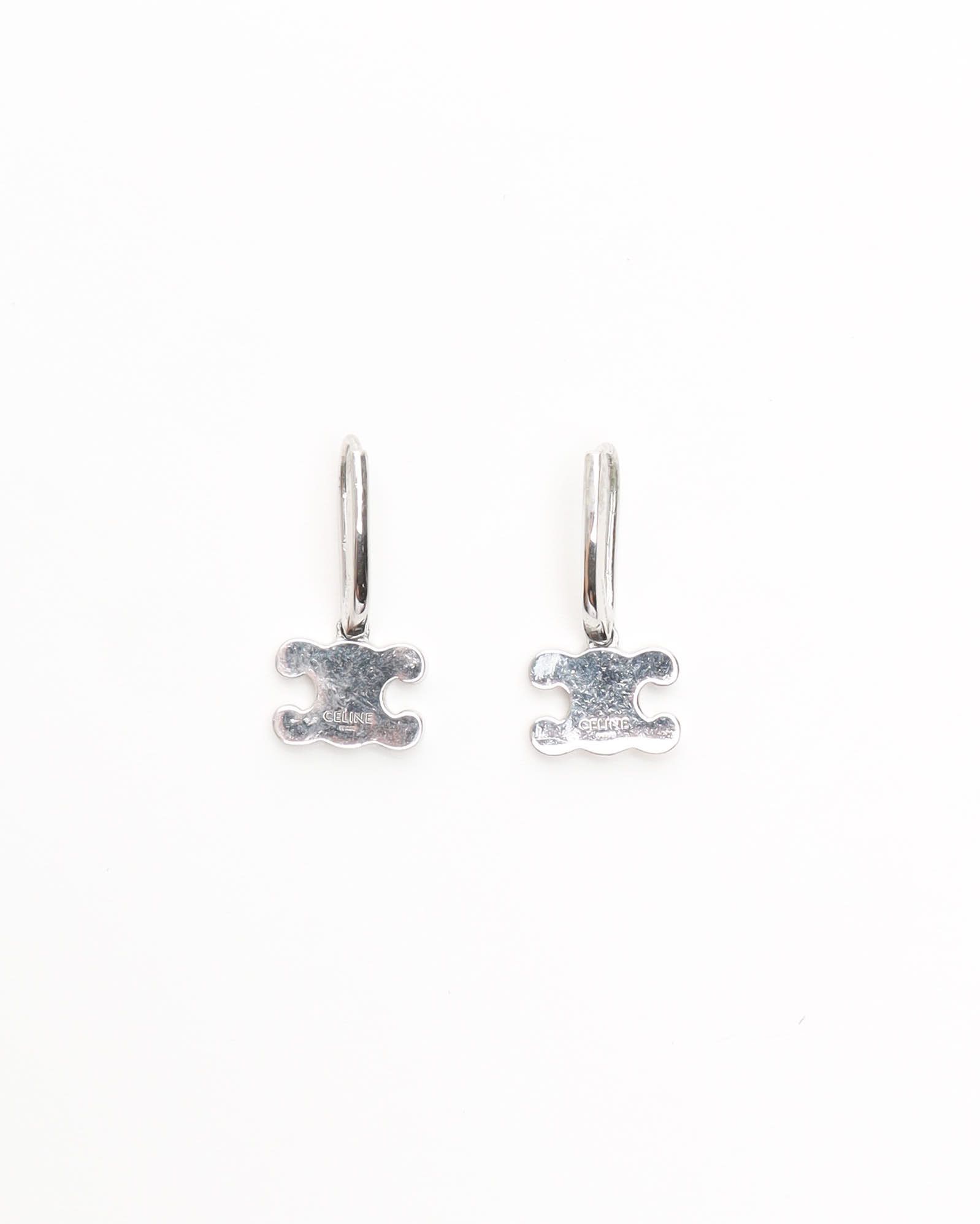 Celine Céline Triomphe Rhinestone Earrings In Silver