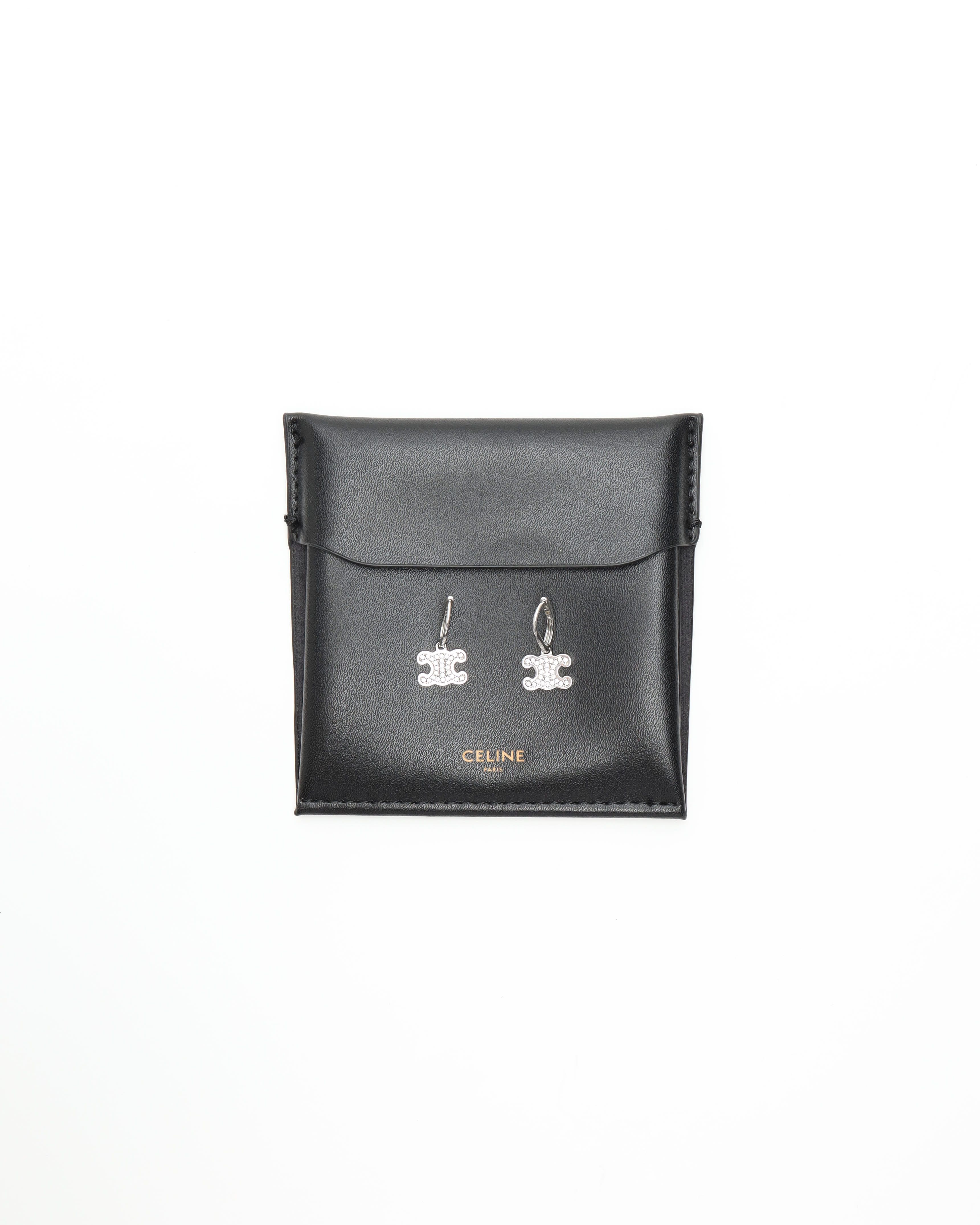 Celine Céline Triomphe Rhinestone Earrings In Silver