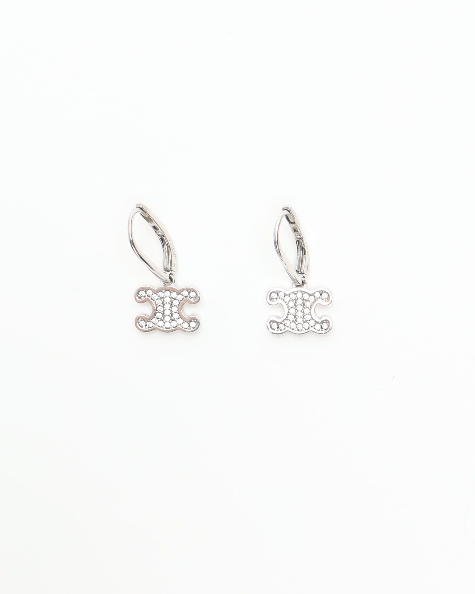Celine Céline Triomphe Rhinestone Earrings In Silver