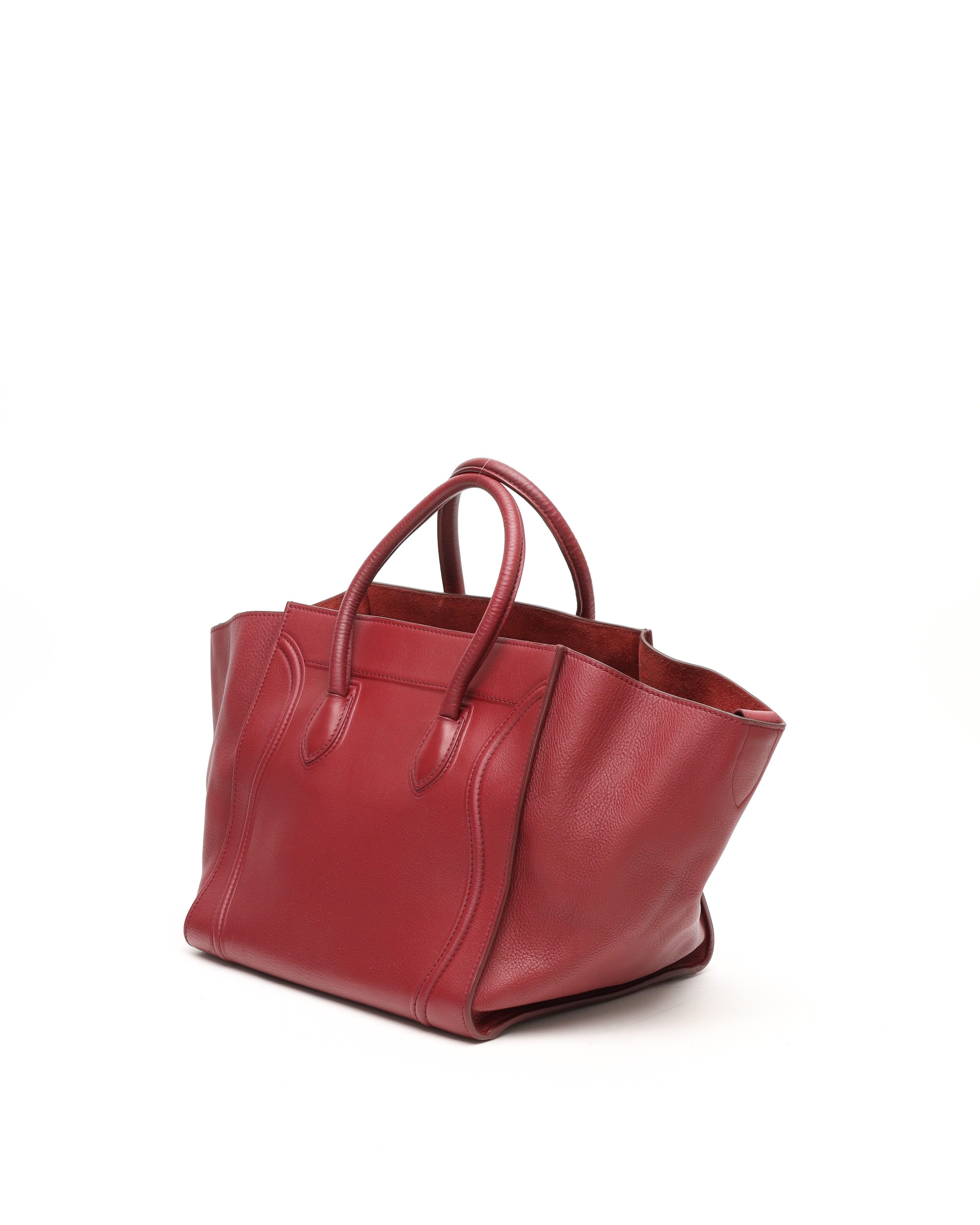 Celine Red Drummed Leather Phantom Luggage (authentic Pre-loved)