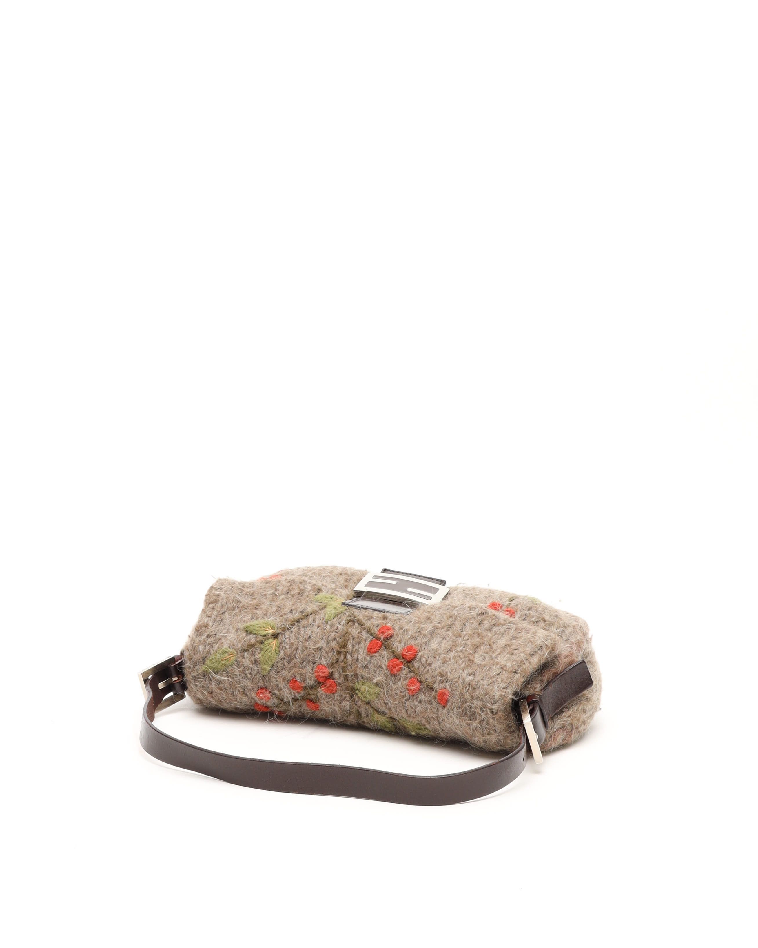 Fendi Embroidered Wool Baguette Bag