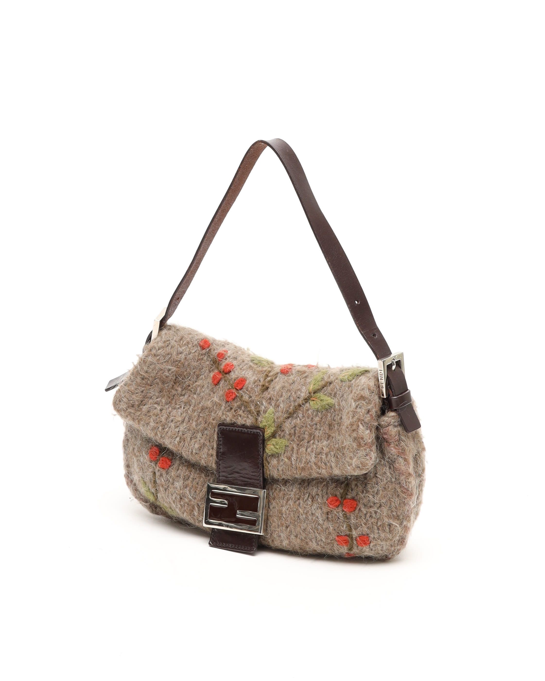 Fendi Embroidered Wool Baguette Bag