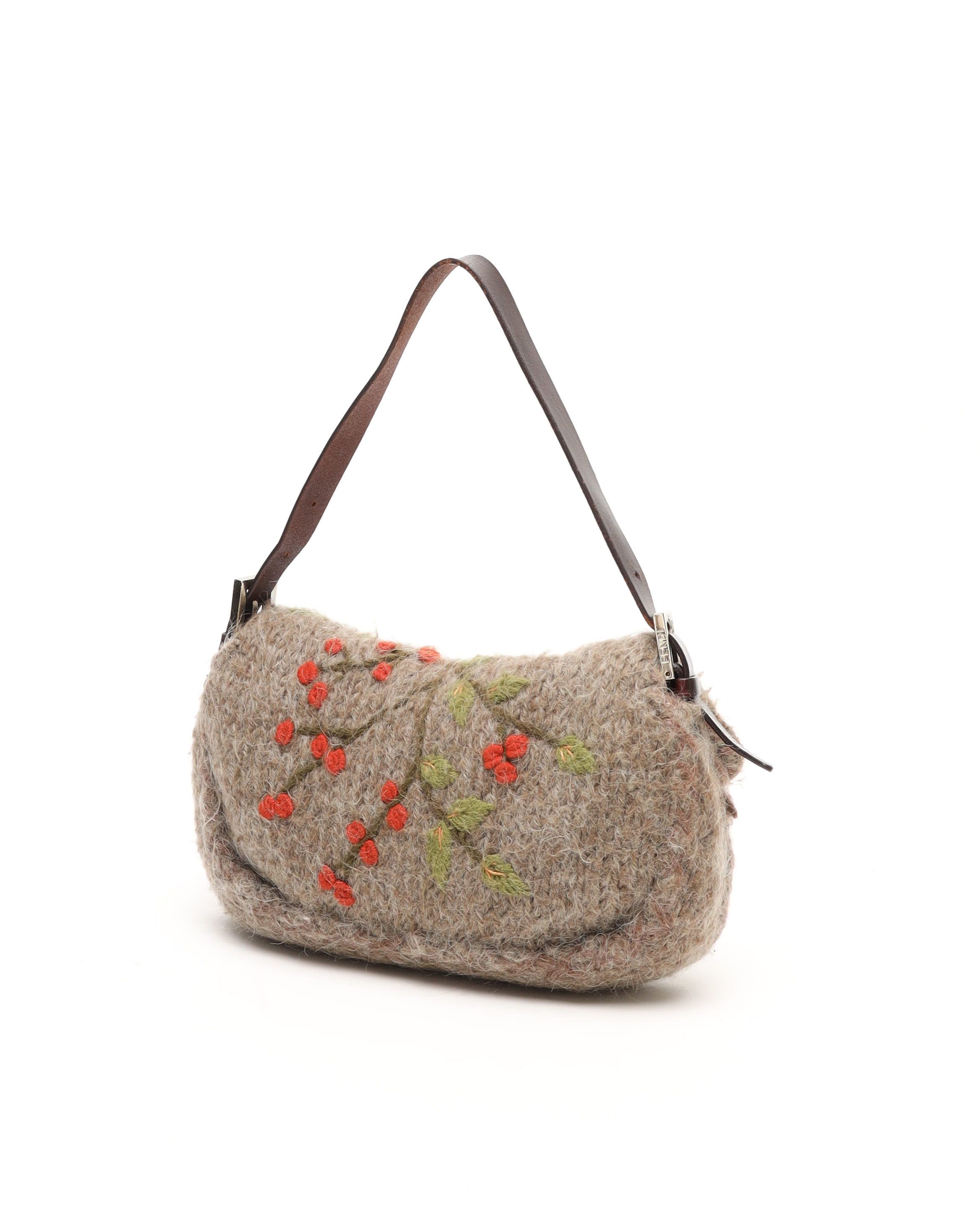 Fendi Embroidered Wool Baguette Bag