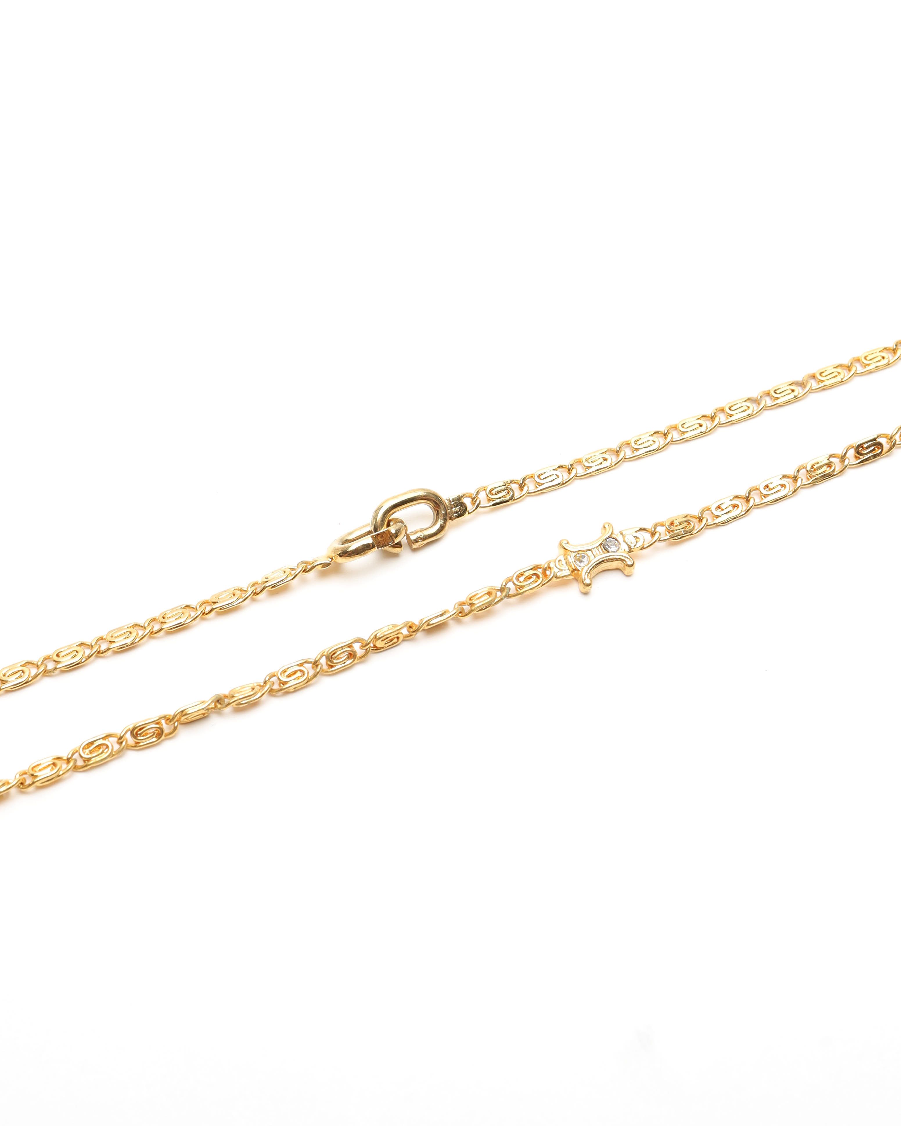 Celine Céline Rhinestone Triomphe Gold Chain Necklace In Gold