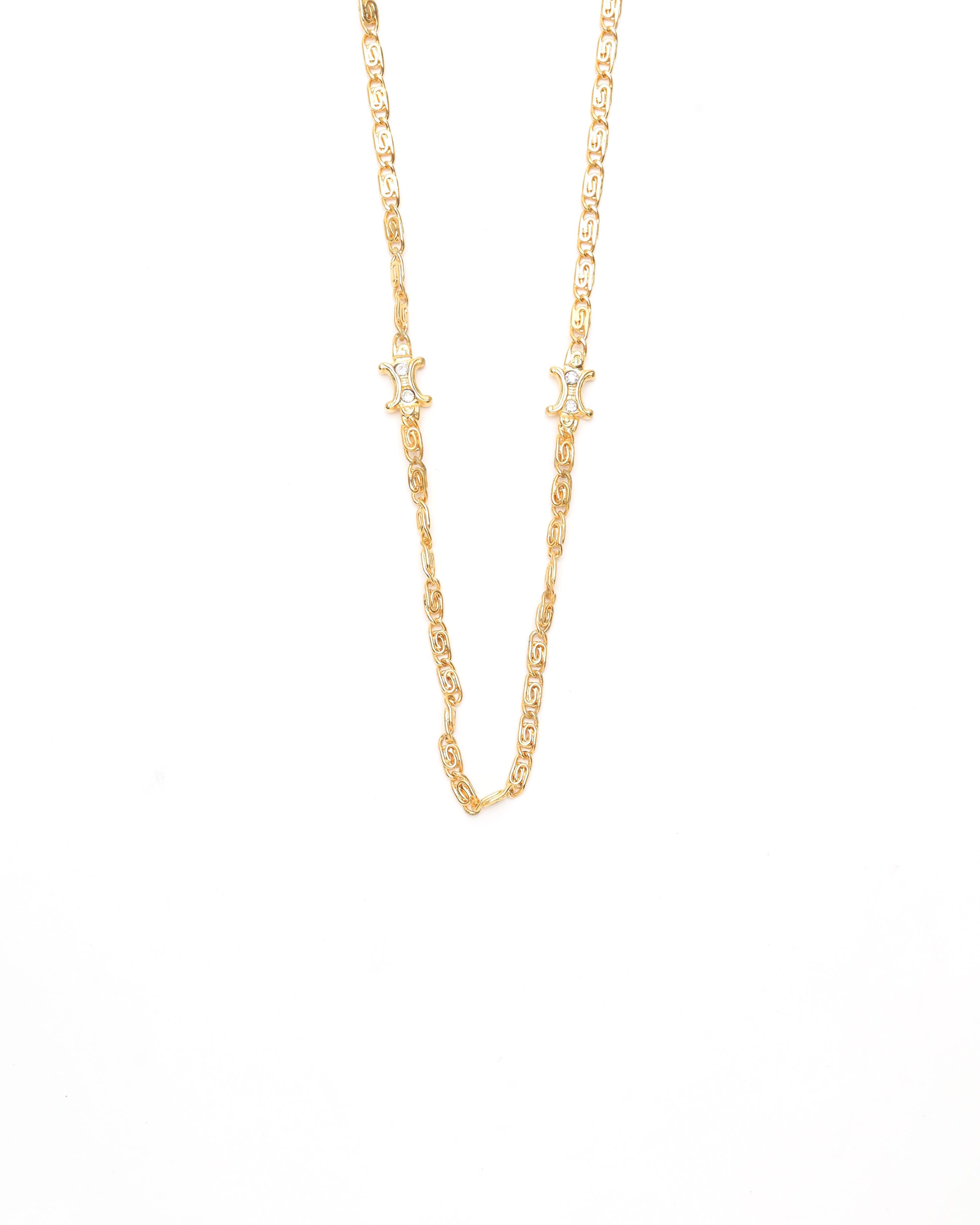 Celine Céline Rhinestone Triomphe Gold Chain Necklace In Gold