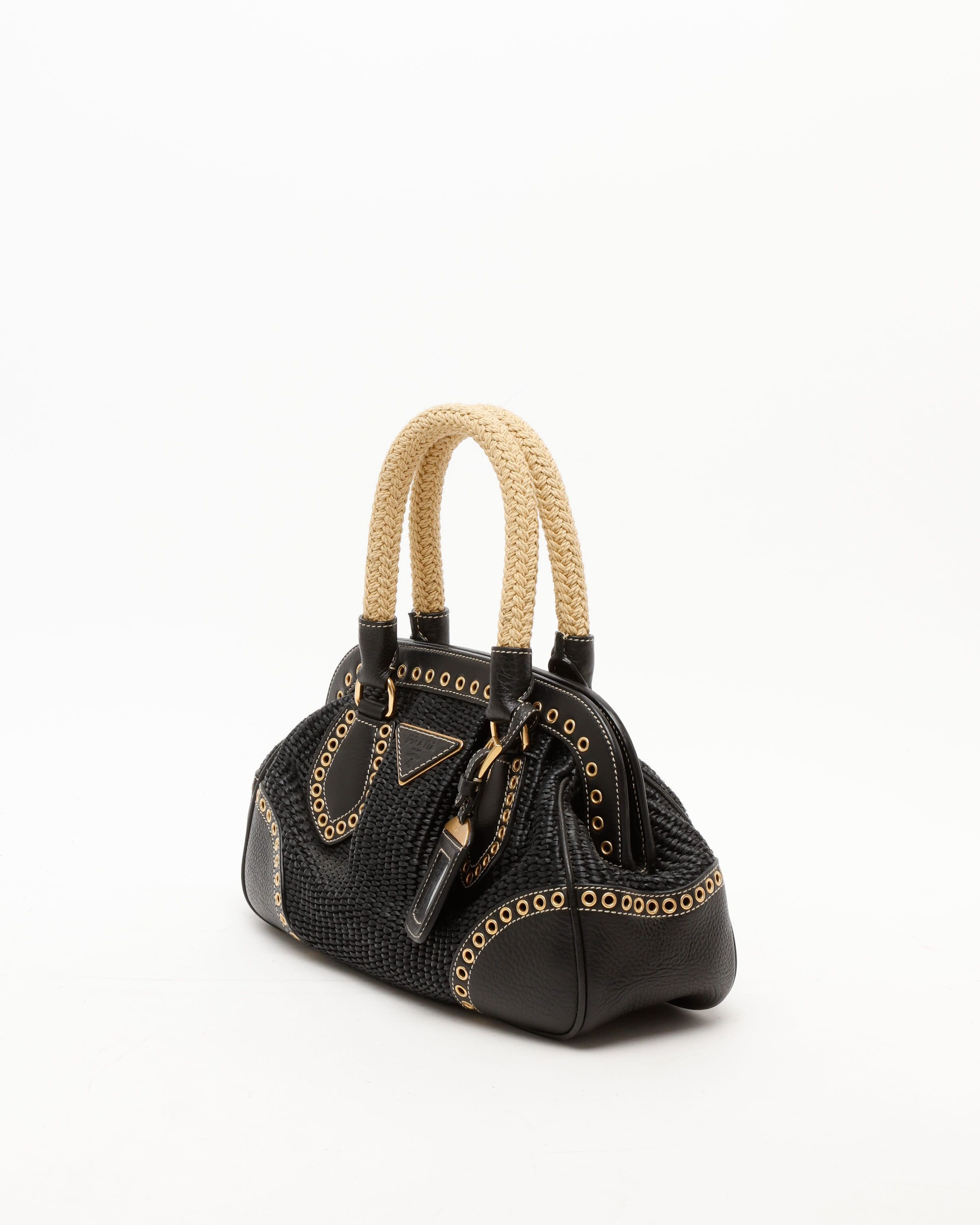 Prada Raffia Vitello Daino Handle Bag