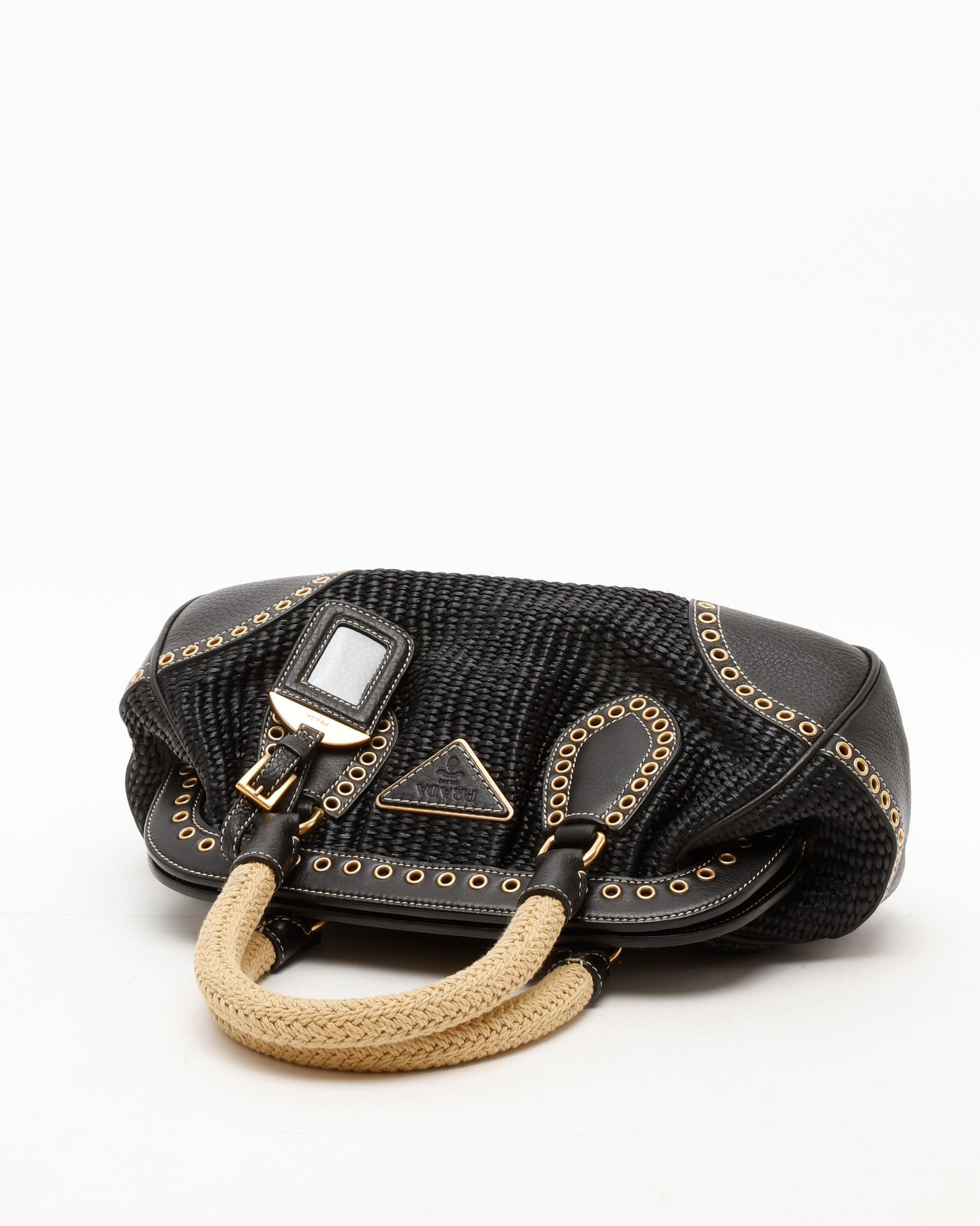 Prada Raffia Vitello Daino Handle Bag