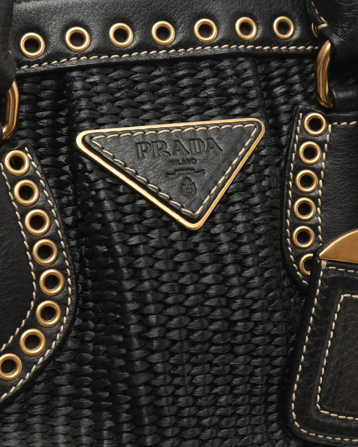 Prada Raffia Vitello Daino Handle Bag