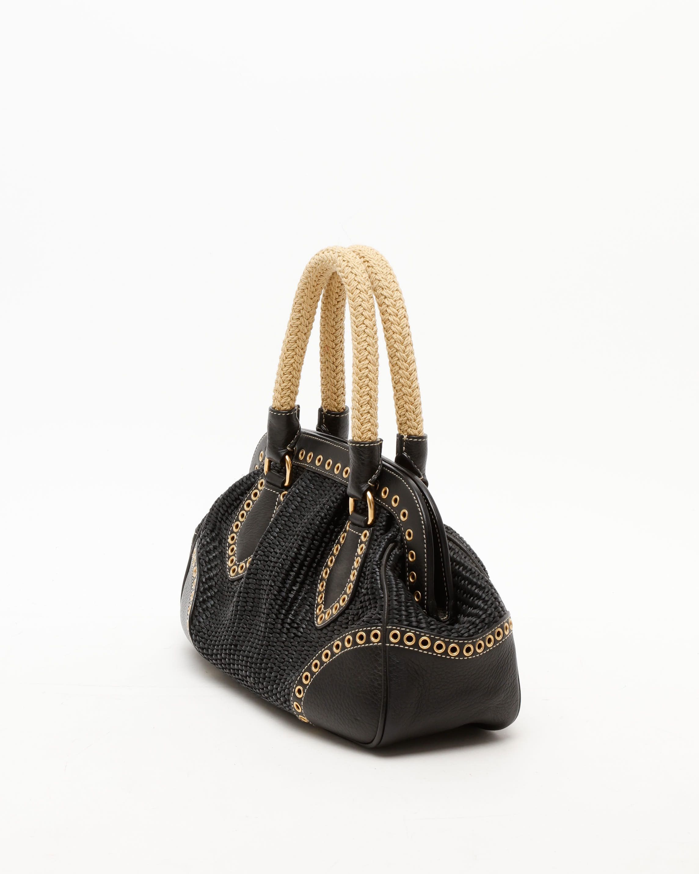 Prada Raffia Vitello Daino Handle Bag
