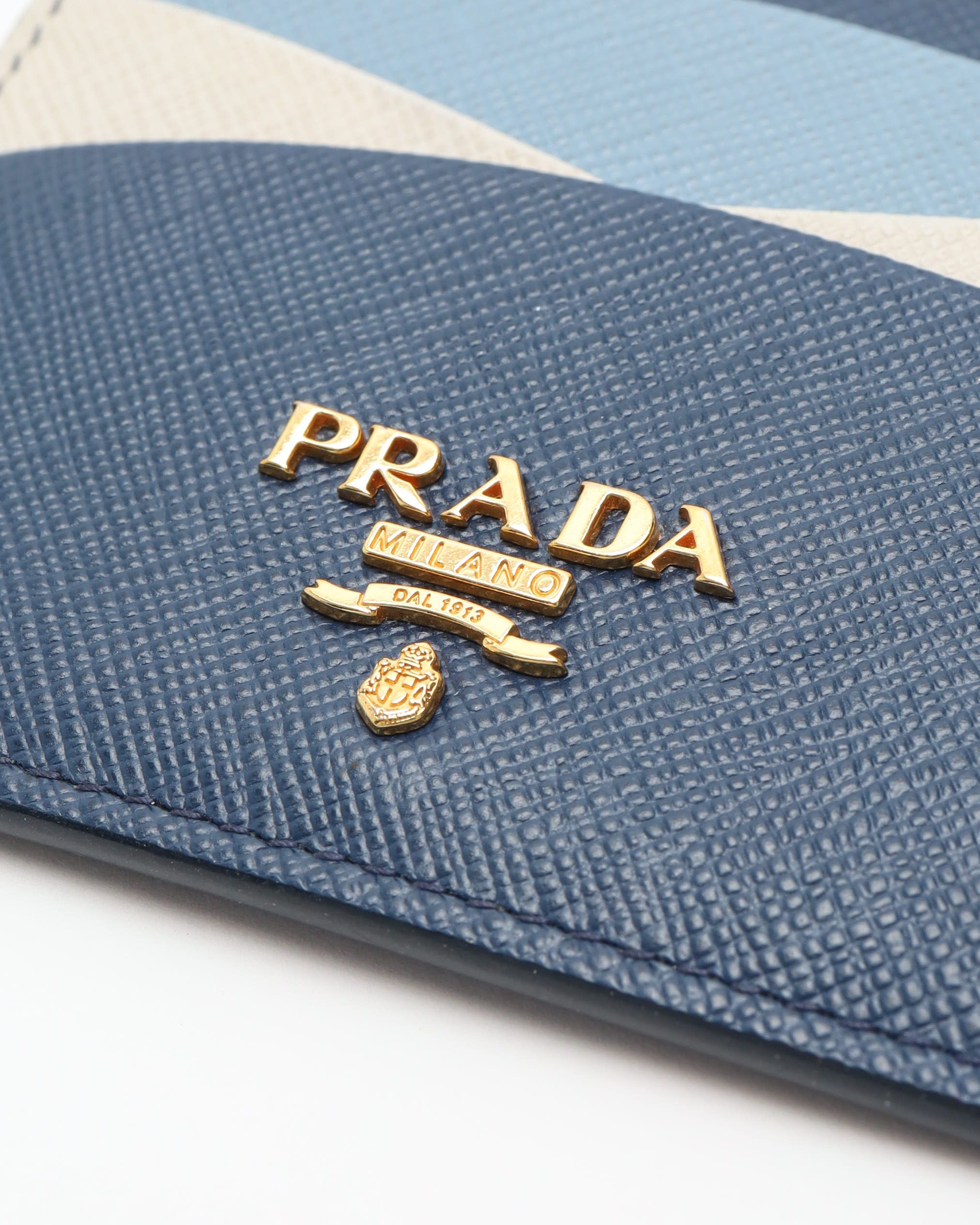 Prada Saffiano Card Holder In Blue