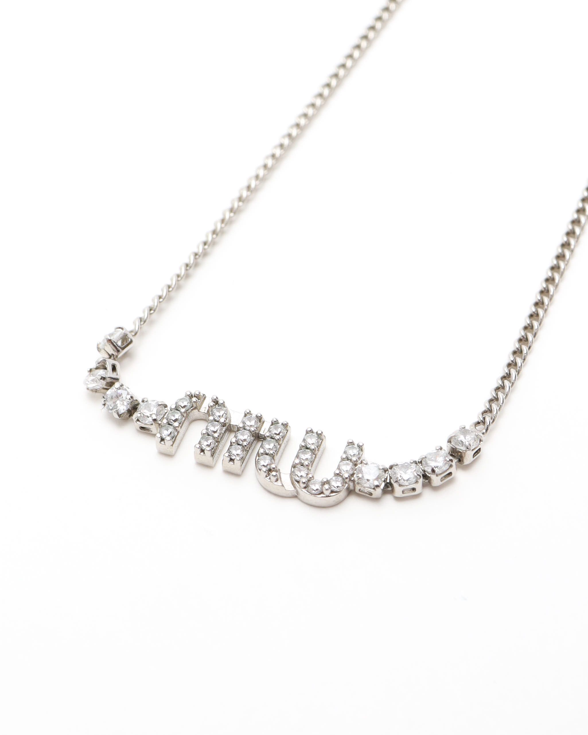 Miu Miu Logo Rhinestone Silver Bracelet
