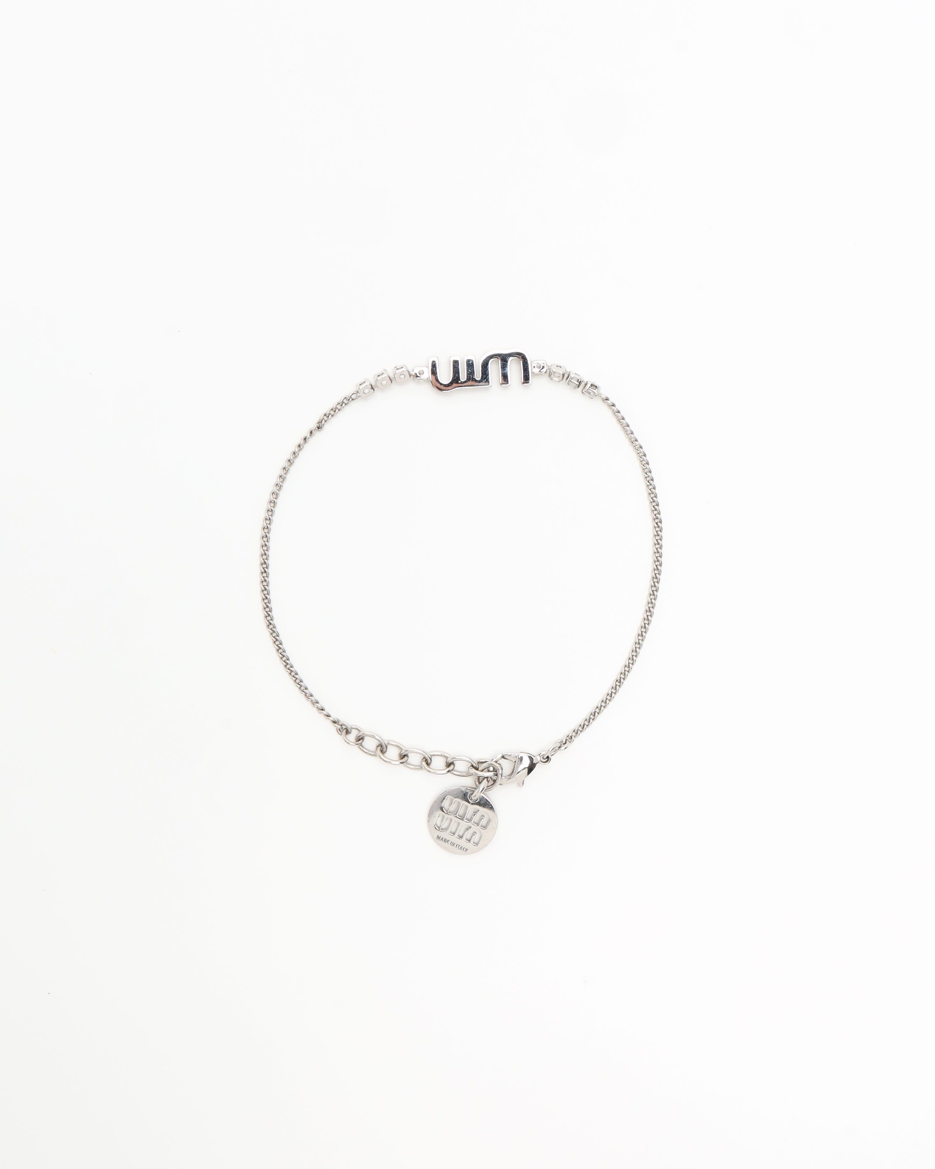 Miu Miu Logo Rhinestone Silver Bracelet
