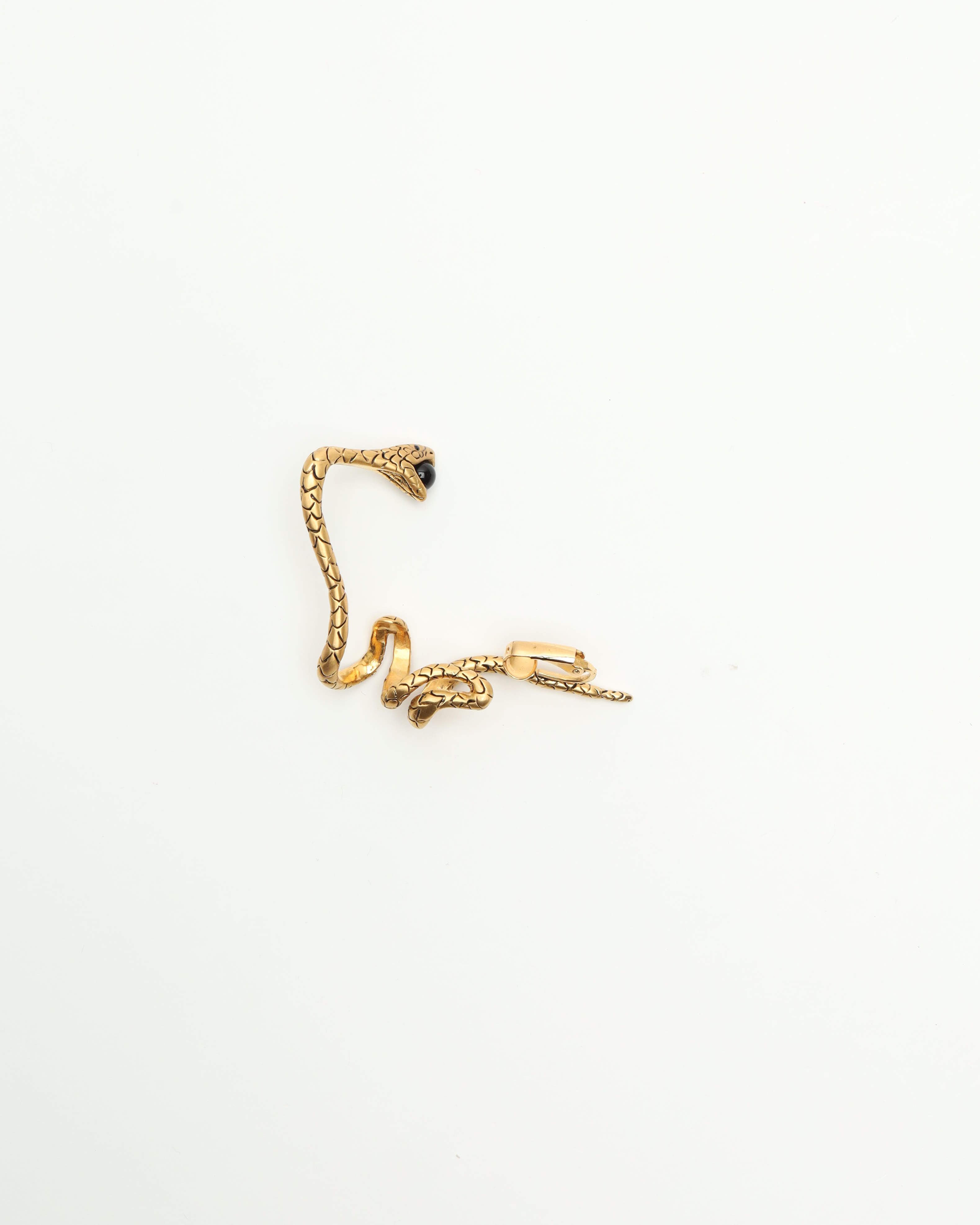 Saint Laurent Snake And Faux-pearl Single Ear Cuff In Gold
