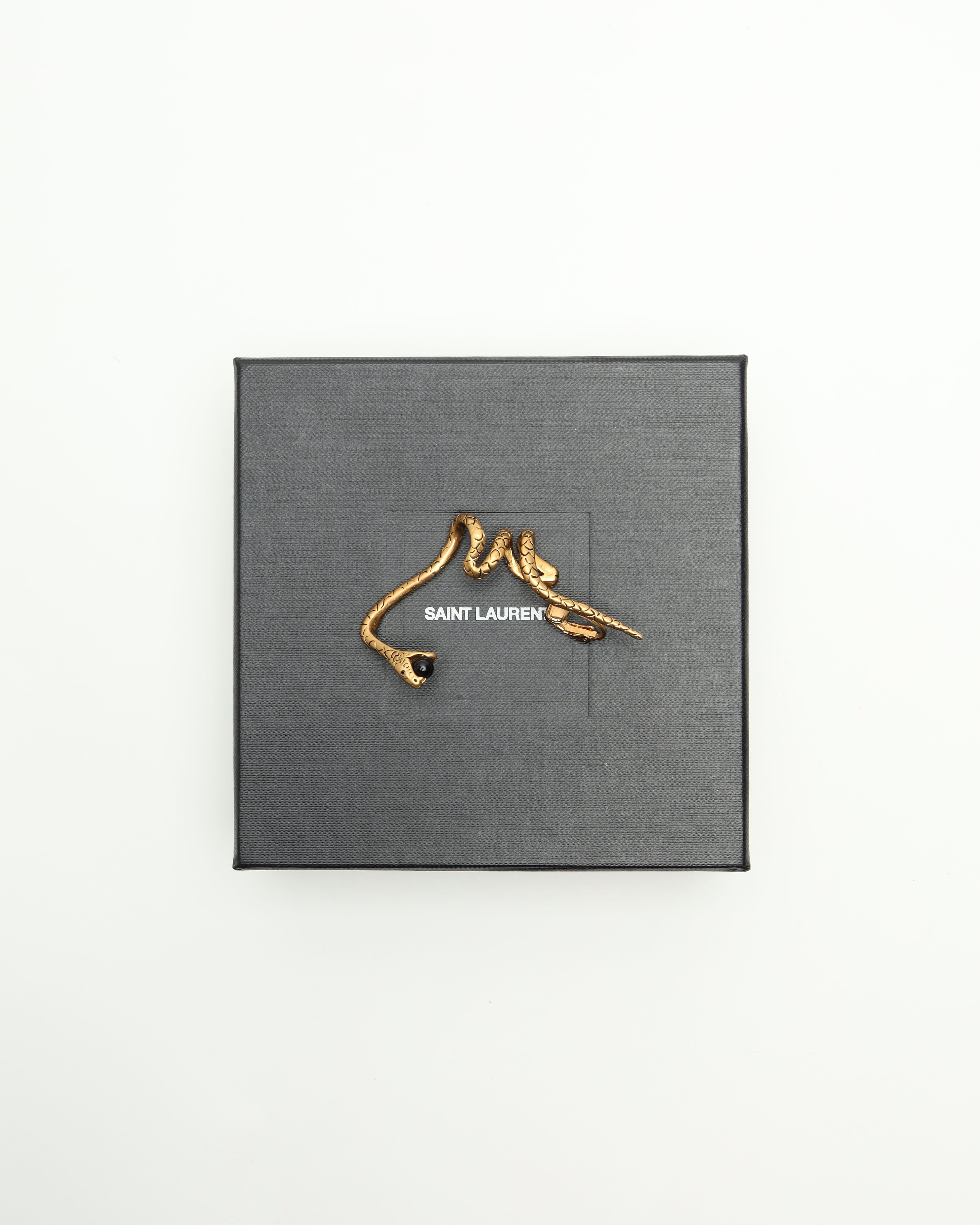 Saint Laurent Snake And Faux-pearl Single Ear Cuff In Gold