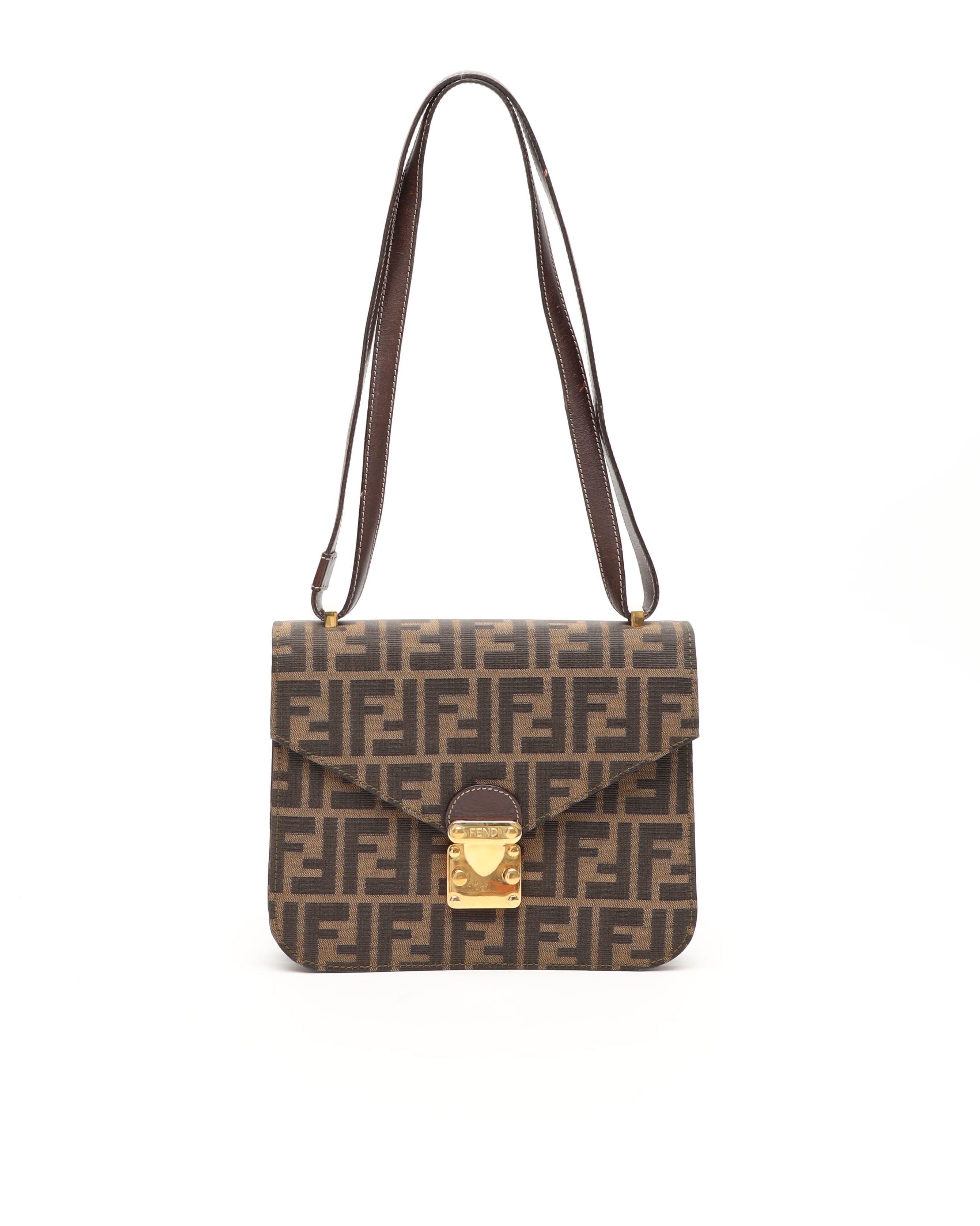 Fendi Zucca Flap Bag In Brown