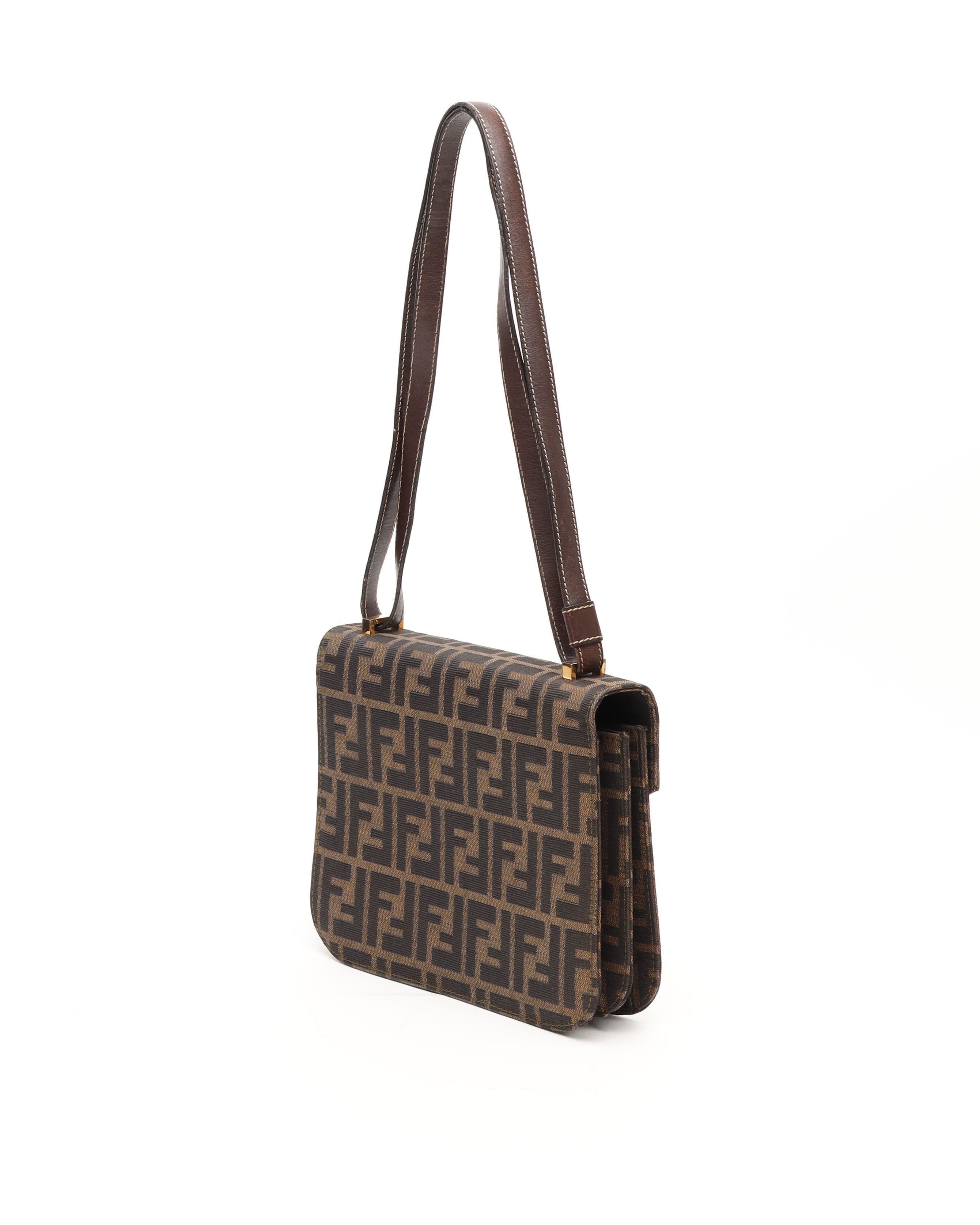 Fendi Zucca Flap Bag In Brown