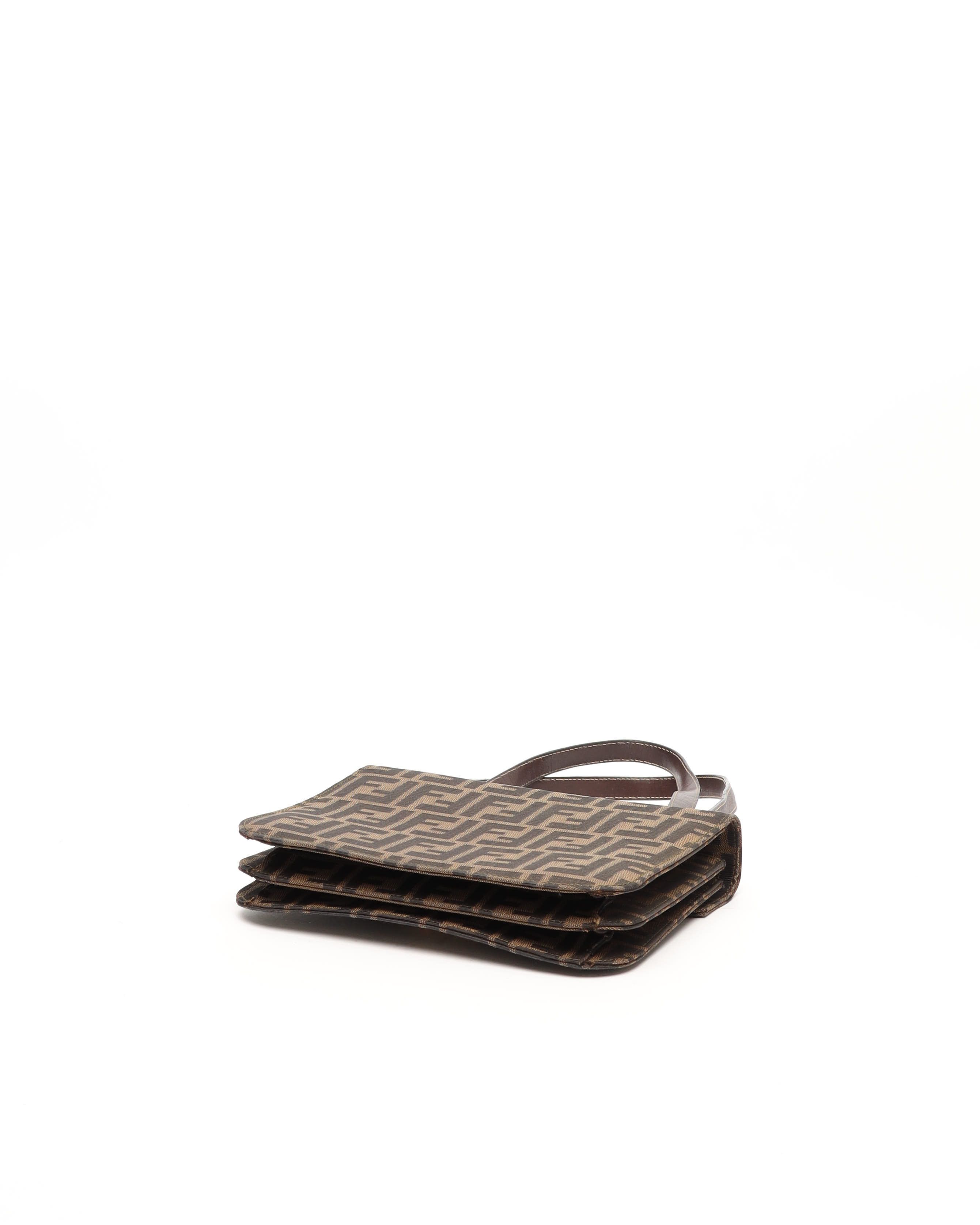 Fendi Zucca Flap Bag In Brown
