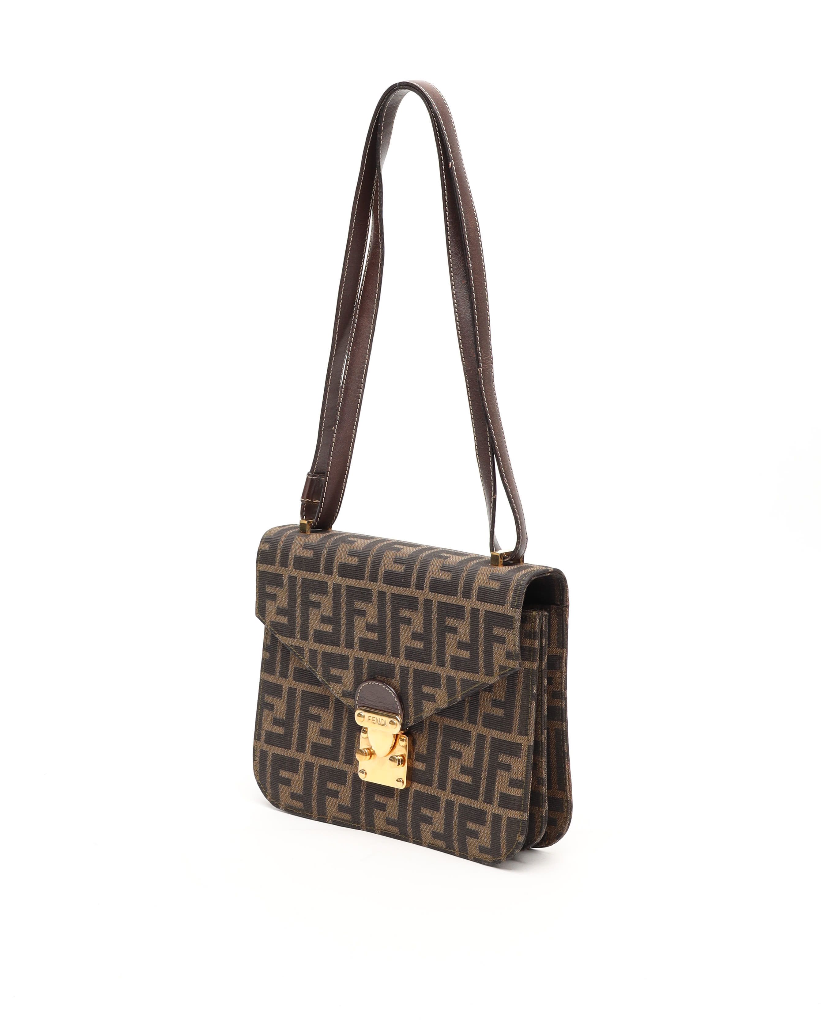 Fendi Zucca Flap Bag In Brown