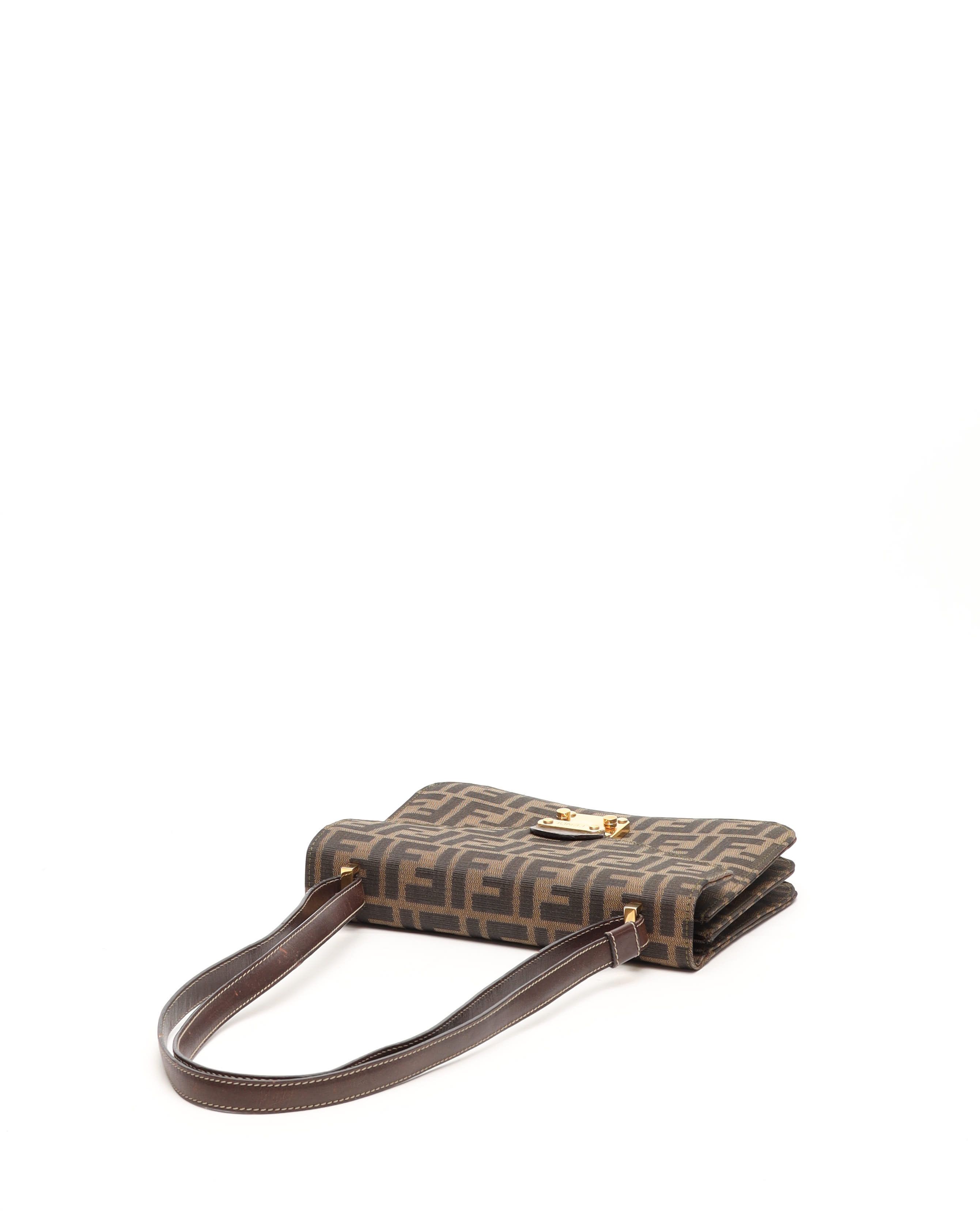 Fendi Zucca Flap Bag In Brown