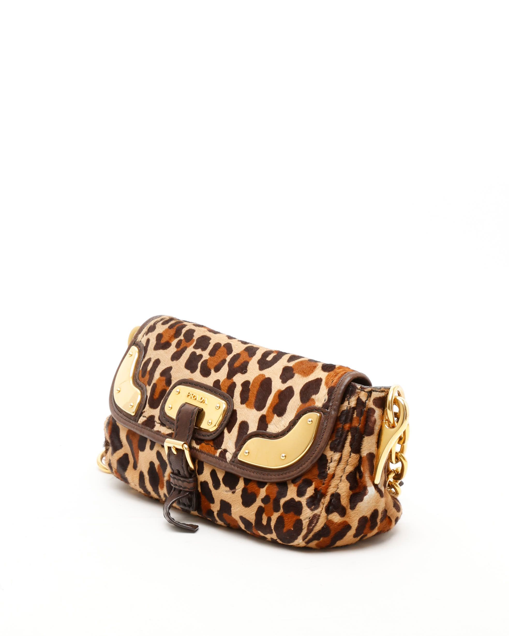 Prada Leopard Fur Chain Hobo Bag