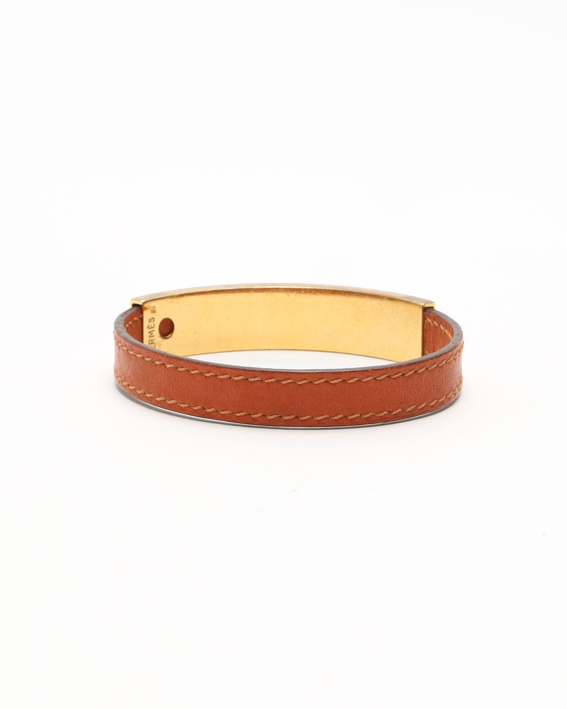 Pre-owned Hermes Hermès Pousse-pousse Leather Bracelet In Gold
