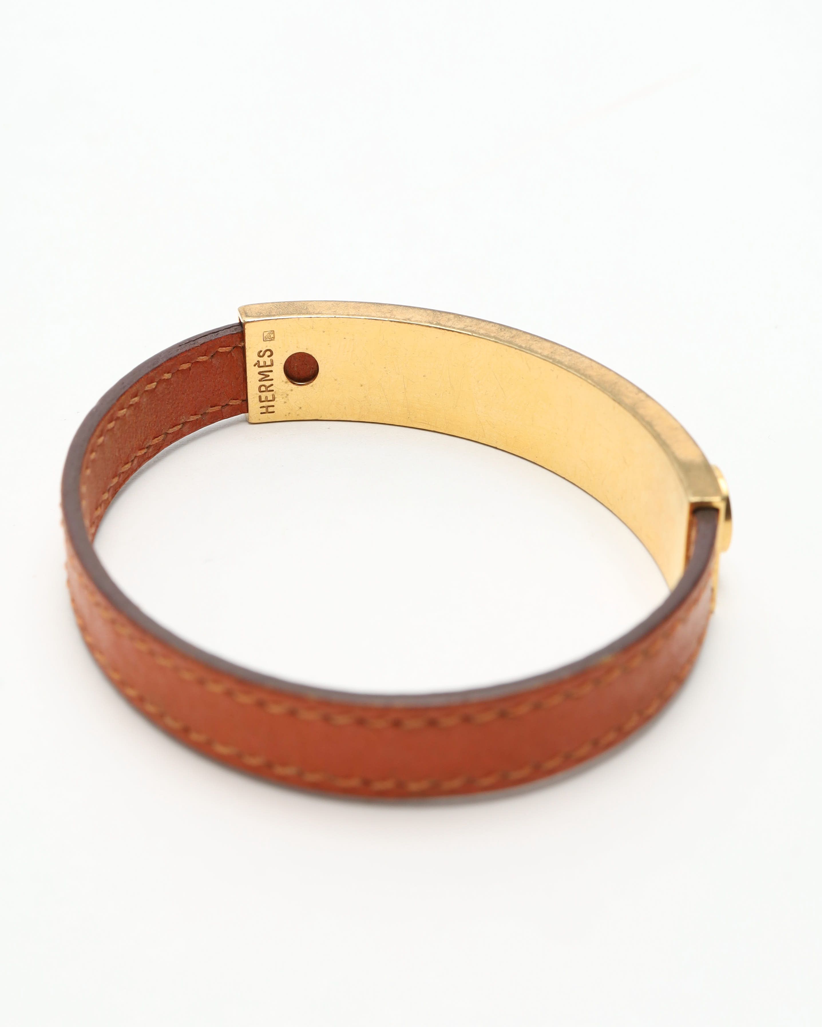 Pre-owned Hermes Hermès Pousse-pousse Leather Bracelet In Gold