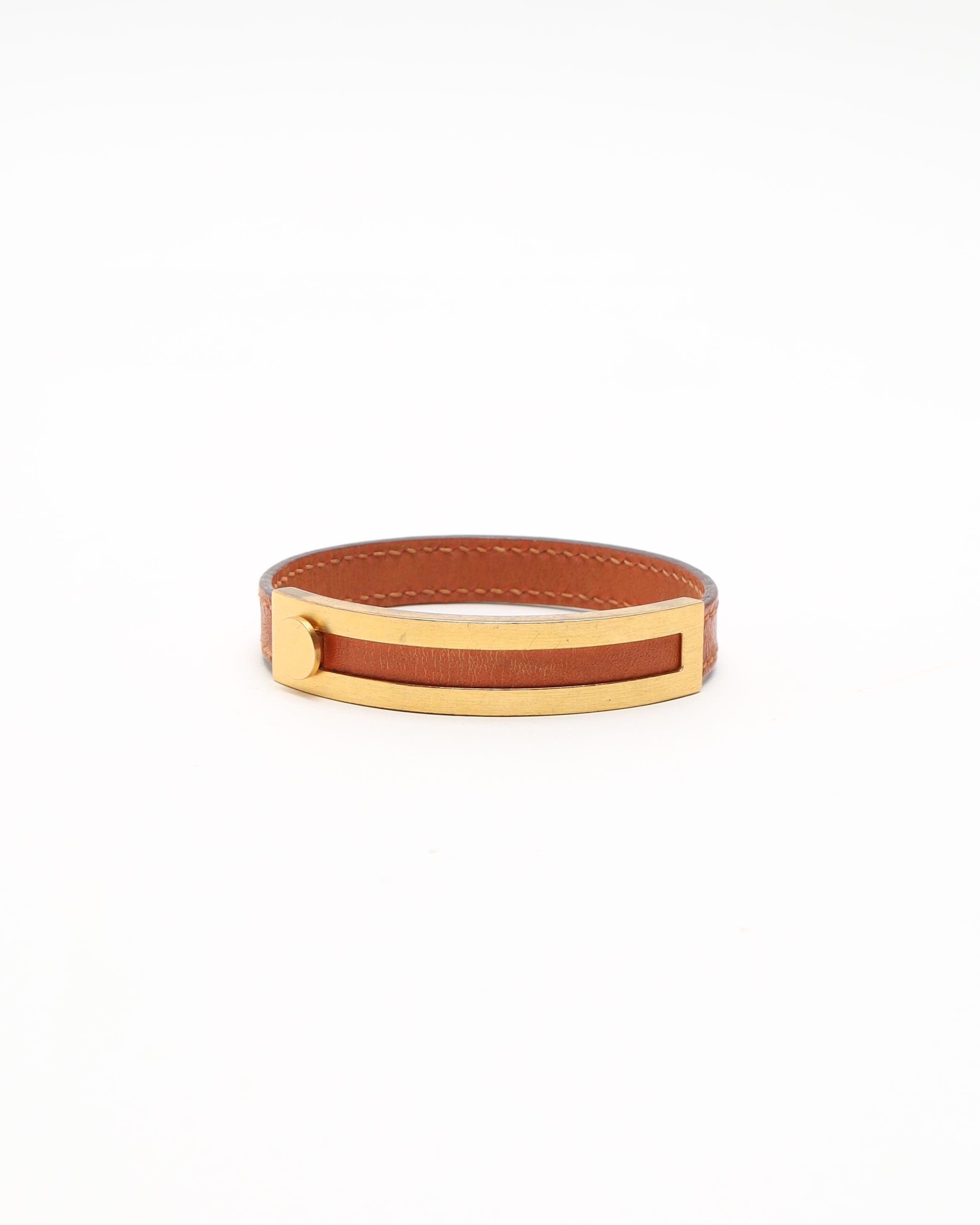 Pre-owned Hermes Hermès Pousse-pousse Leather Bracelet In Gold