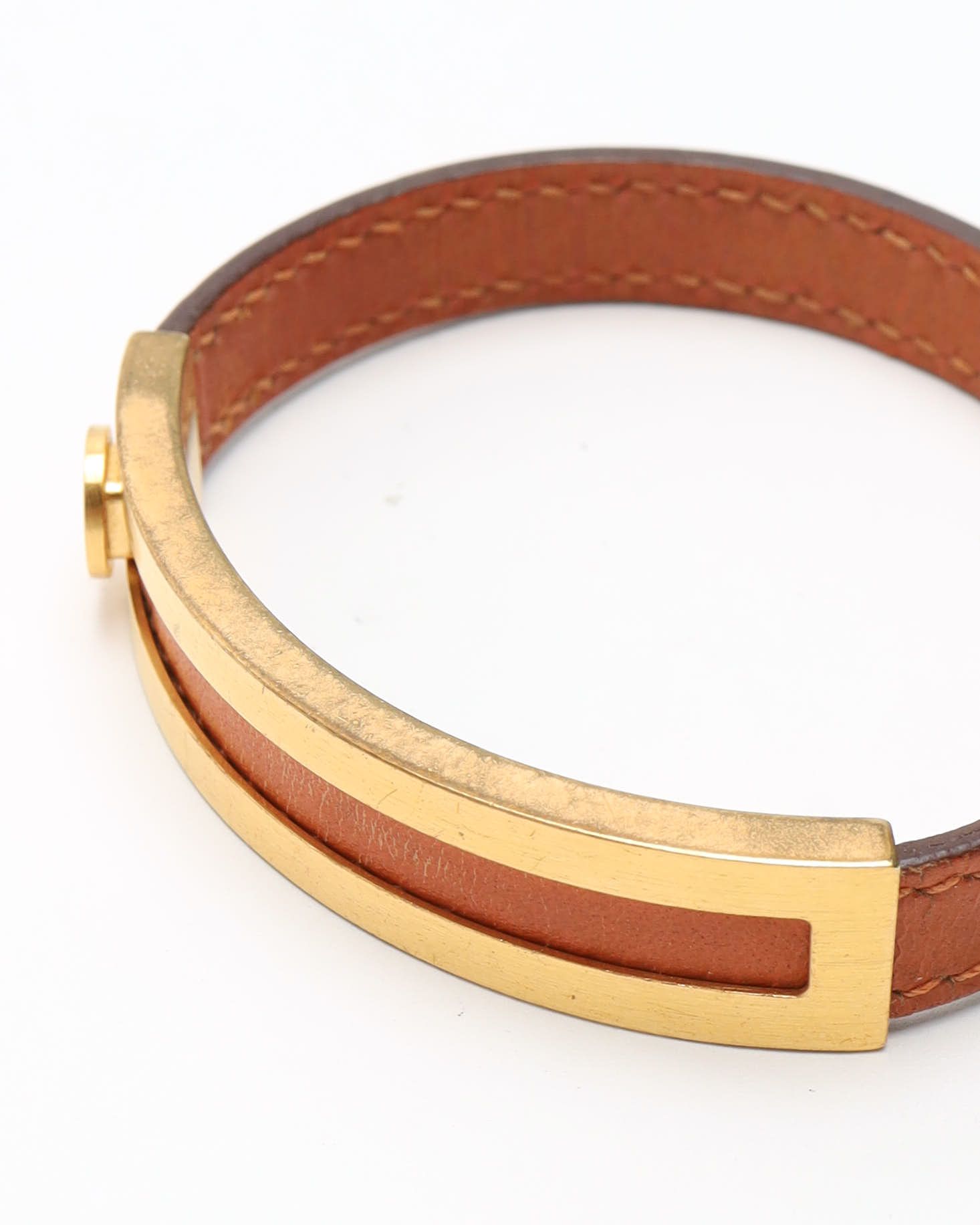 Pre-owned Hermes Hermès Pousse-pousse Leather Bracelet In Gold