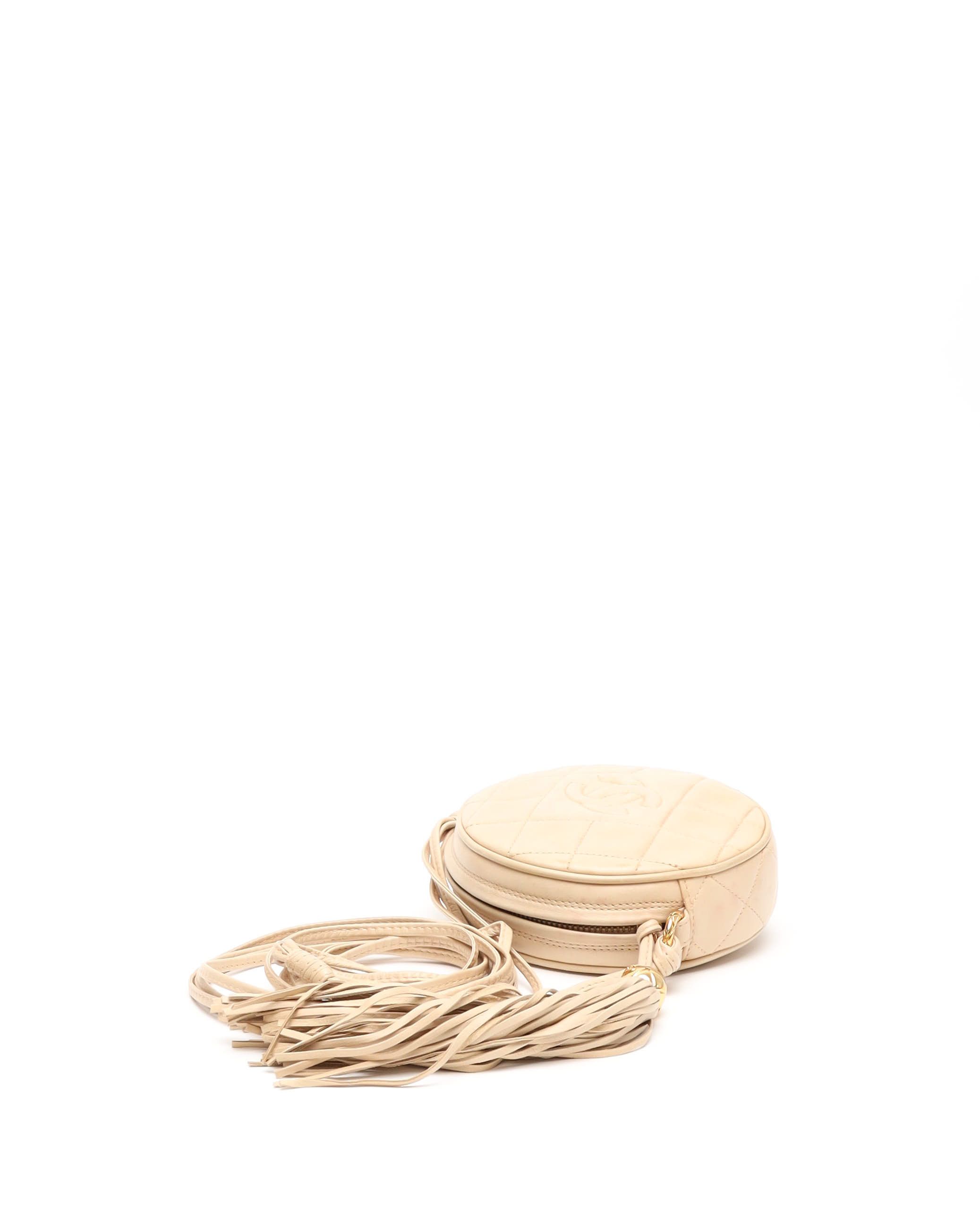 Pre-owned Chanel Cc Round Fringe Shoulder Bag In Sand