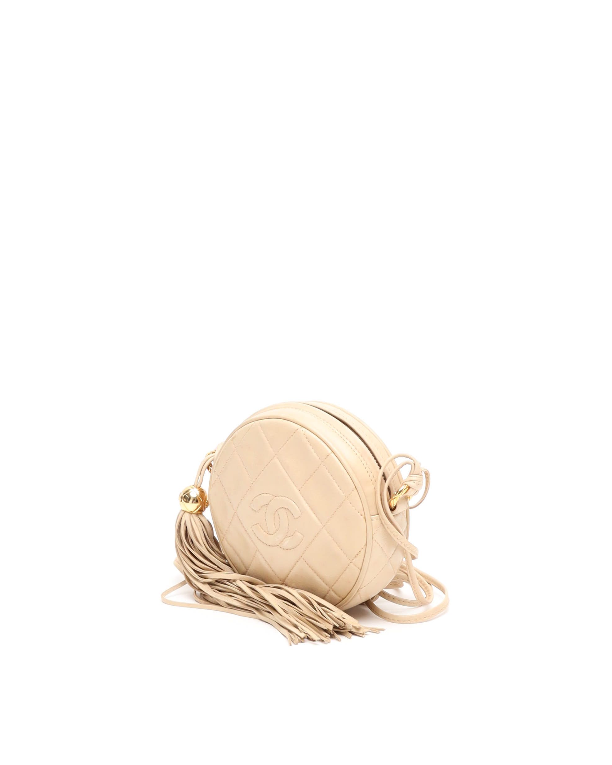 Pre-owned Chanel Cc Round Fringe Shoulder Bag In Sand