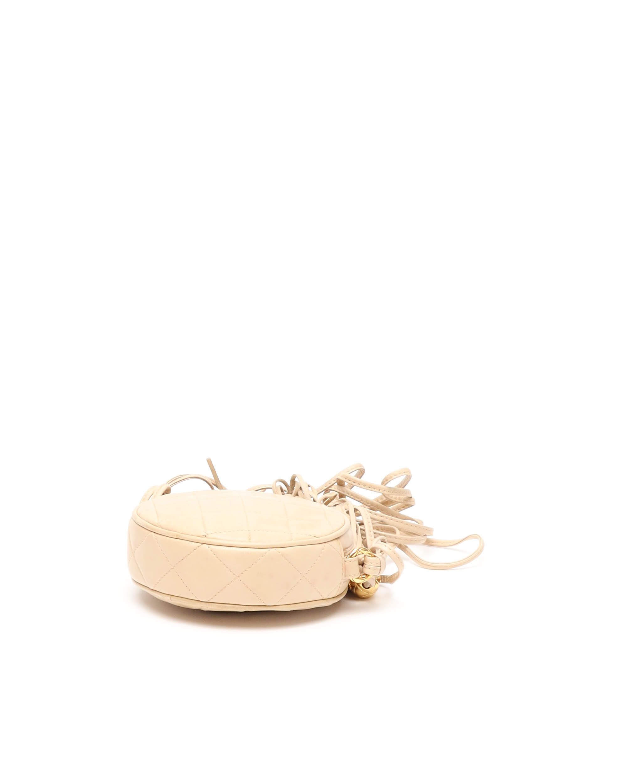 Pre-owned Chanel Cc Round Fringe Shoulder Bag In Sand