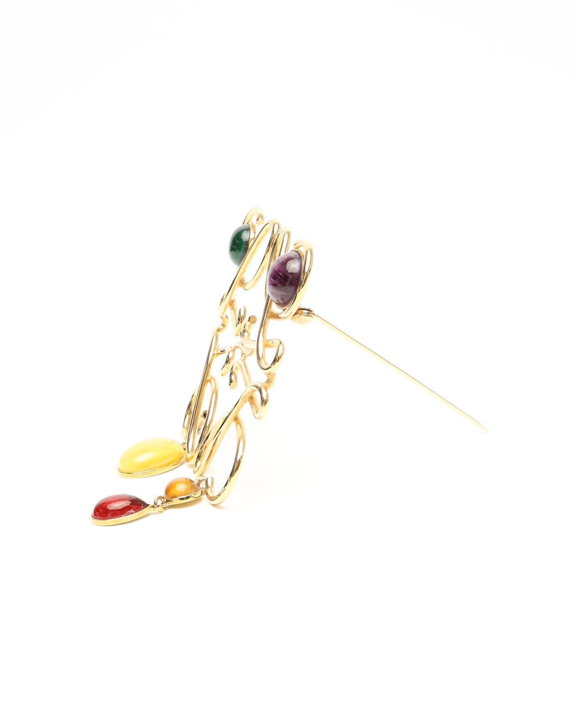 Loewe Anagram Color Stone Brooch In Multi