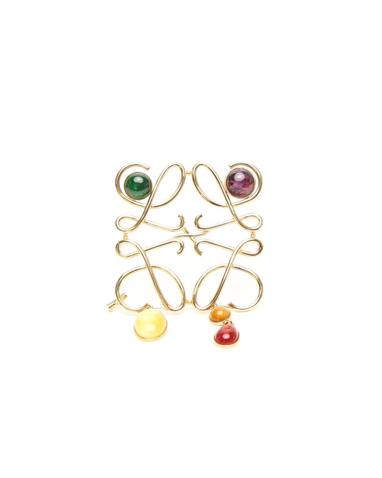 Loewe Anagram Color Stone Brooch In Multi