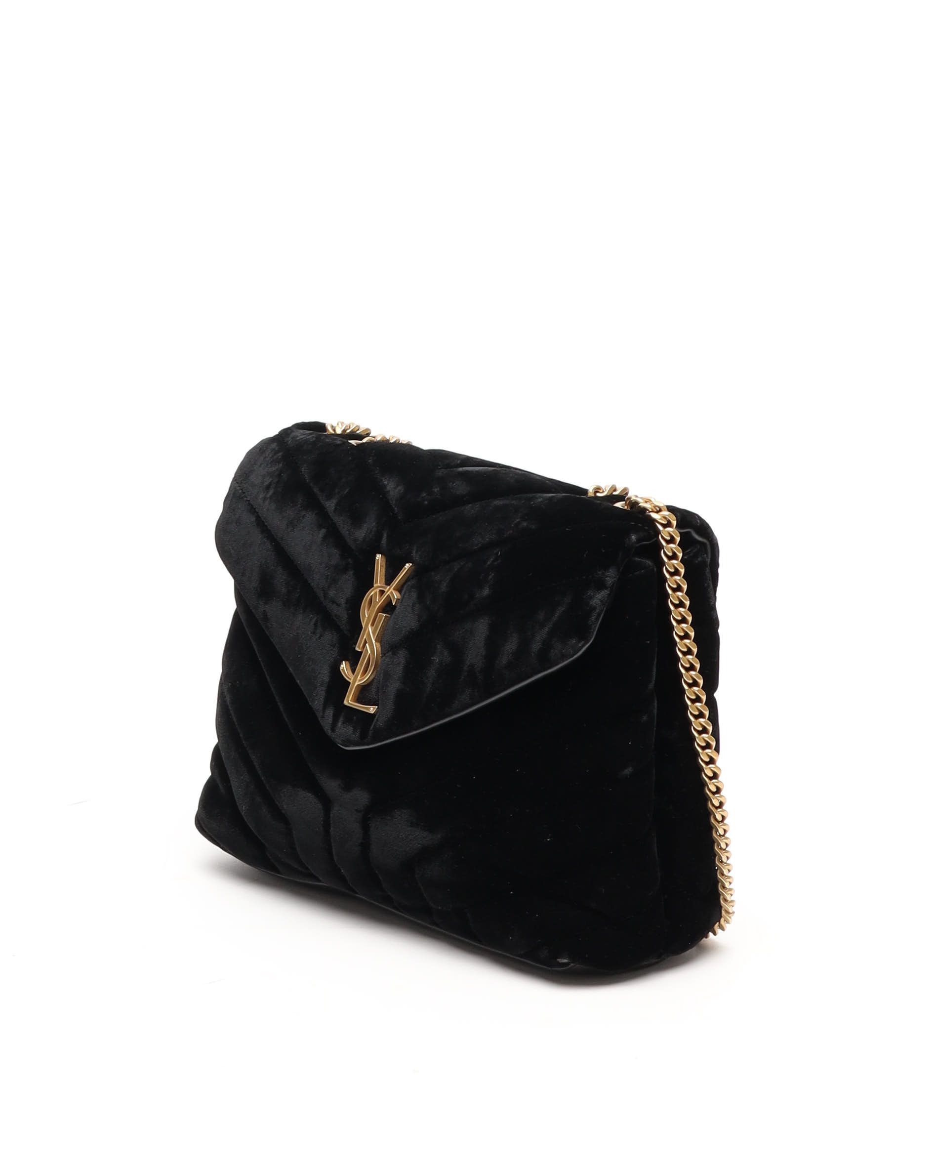 Saint Laurent Small Velvet Loulou Bag In Black