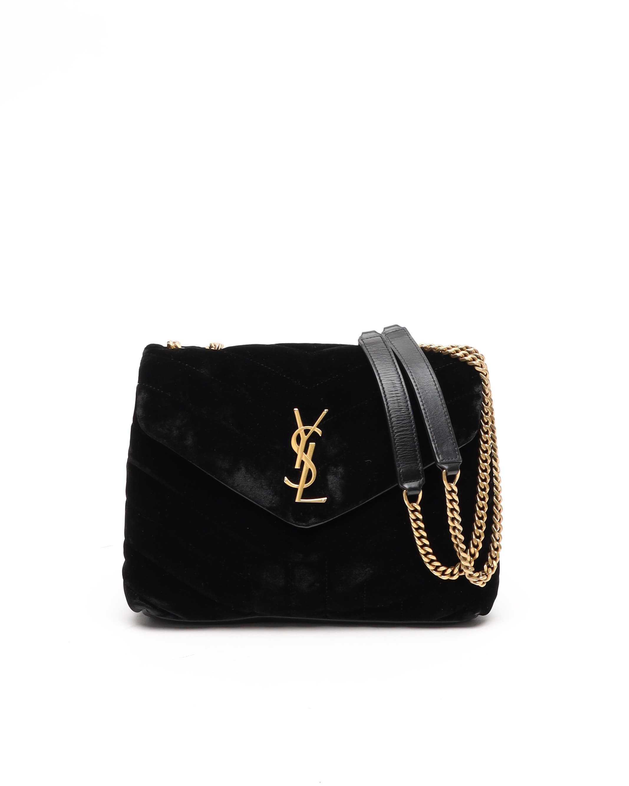 Saint Laurent Small Velvet Loulou Bag In Black