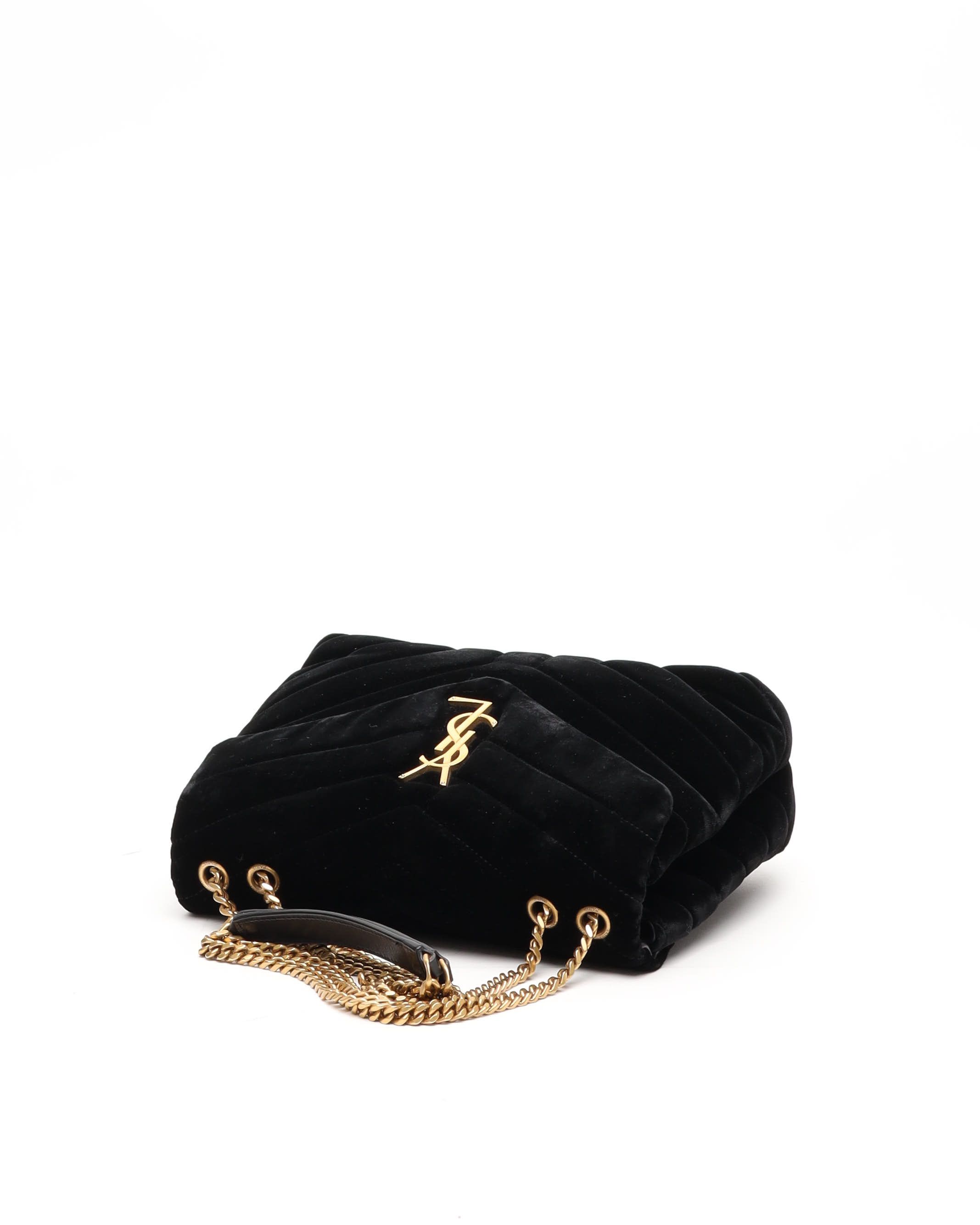 Saint Laurent Small Velvet Loulou Bag In Black