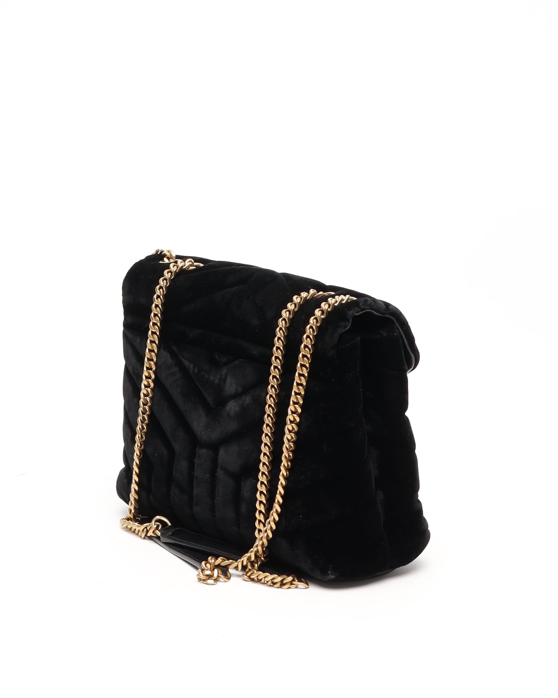 Saint Laurent Small Velvet Loulou Bag In Black