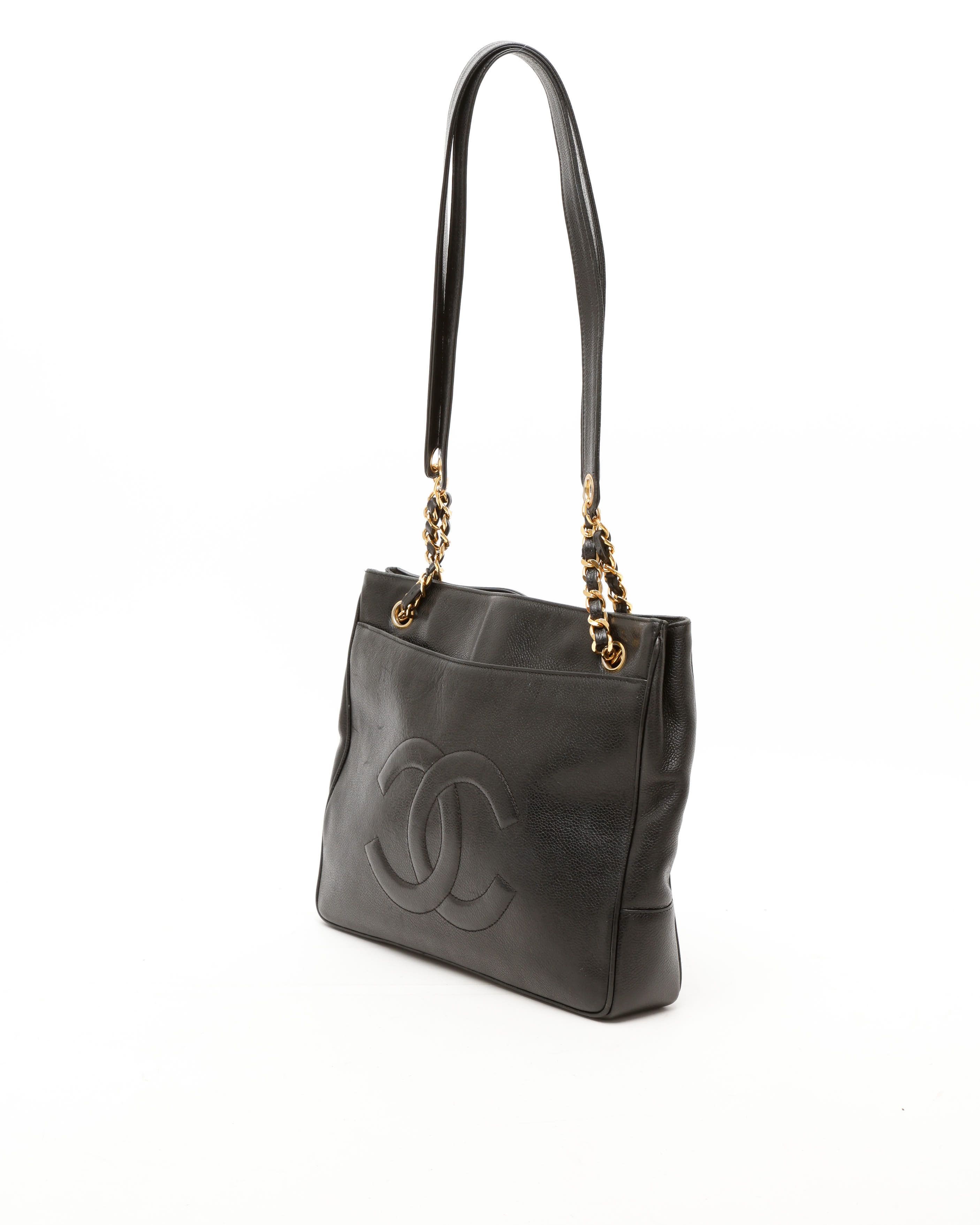 Pre-owned Chanel Cc Caviar Chain Tote Bag In Black