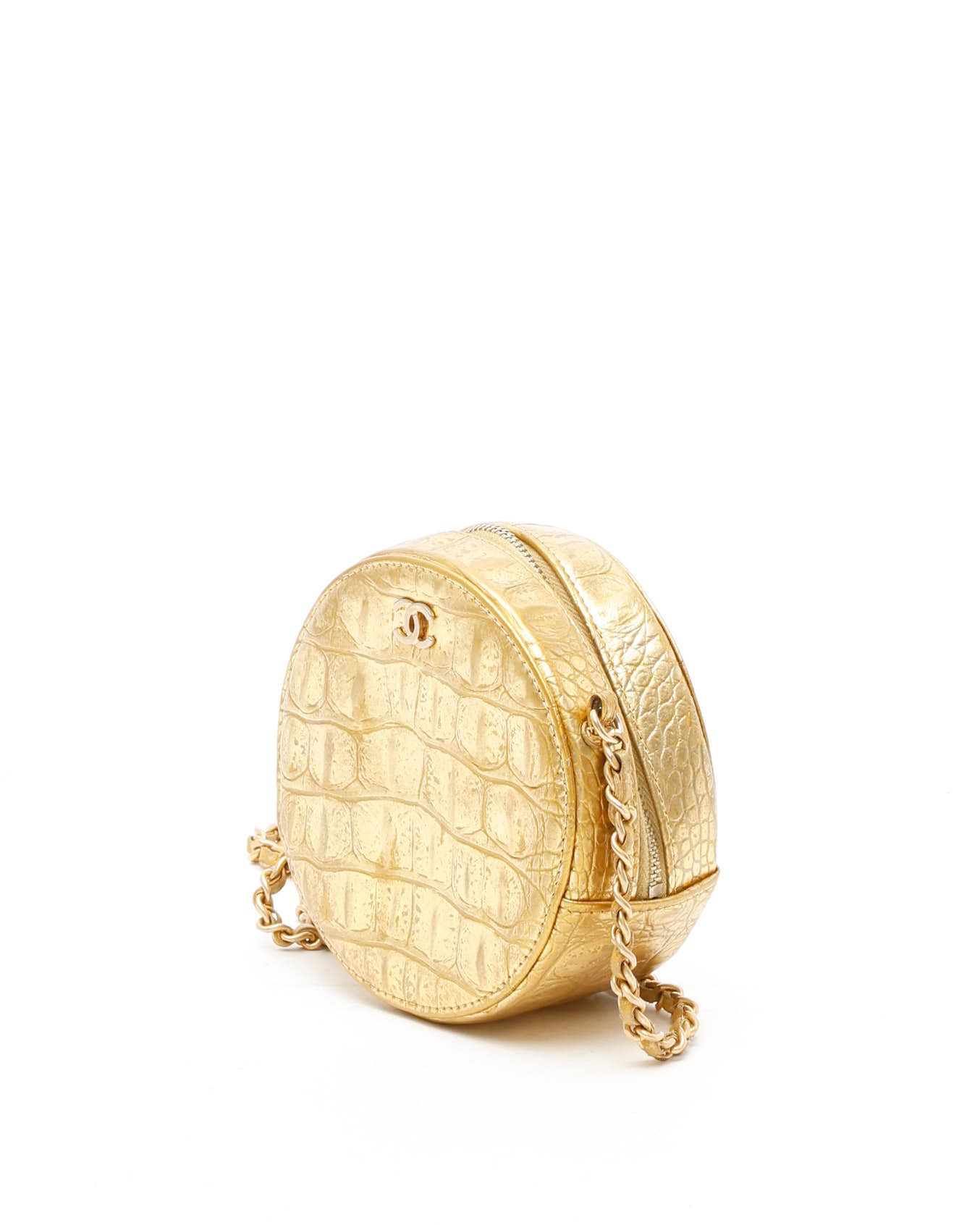 Pre-owned Chanel Cc Round Chain Shoulder Bag In Gold