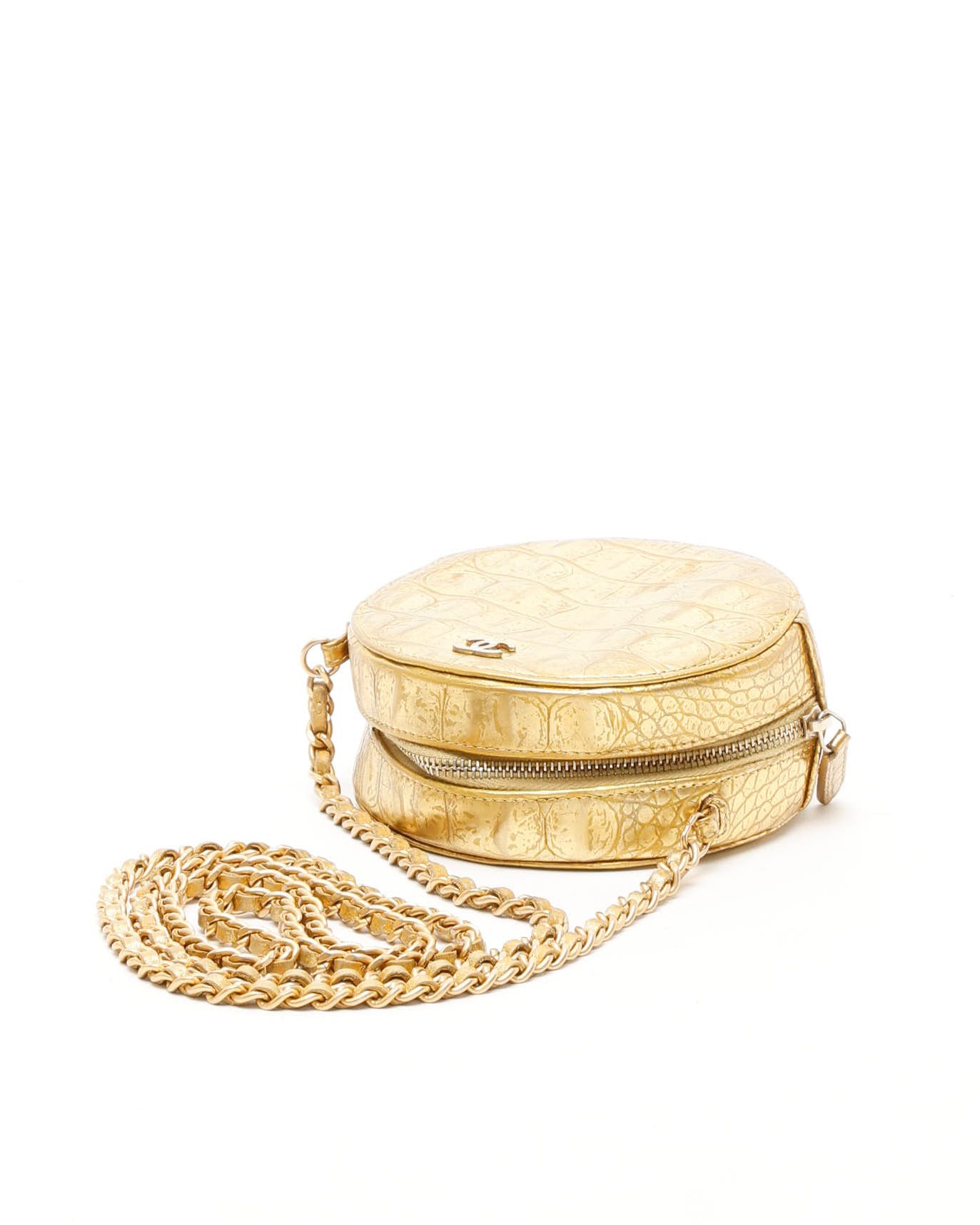 Pre-owned Chanel Cc Round Chain Shoulder Bag In Gold