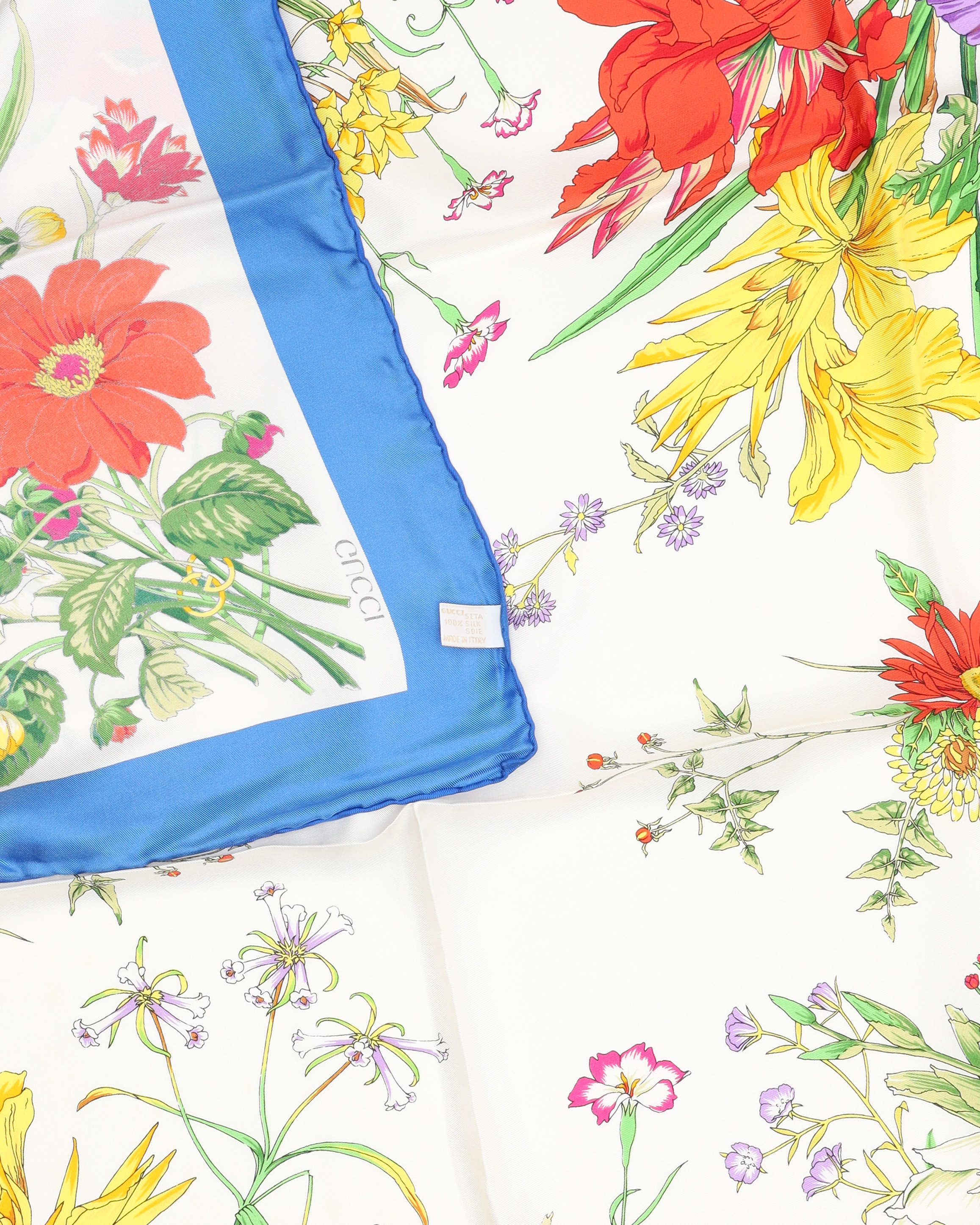 Gucci Floral Silk Scarf In Blue