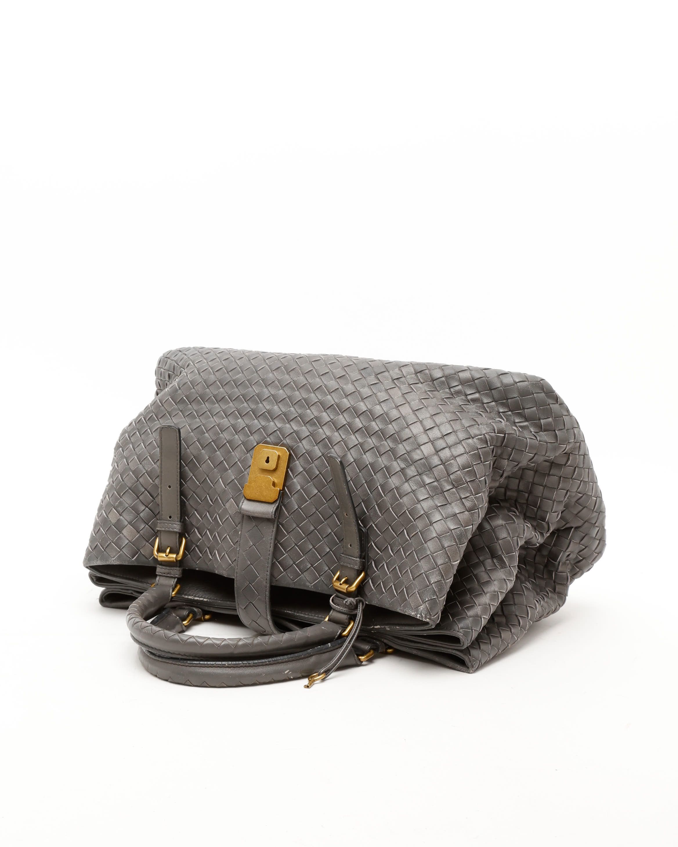 Bottega Veneta Roma Intrecciato Medium Tote Bag In Gray