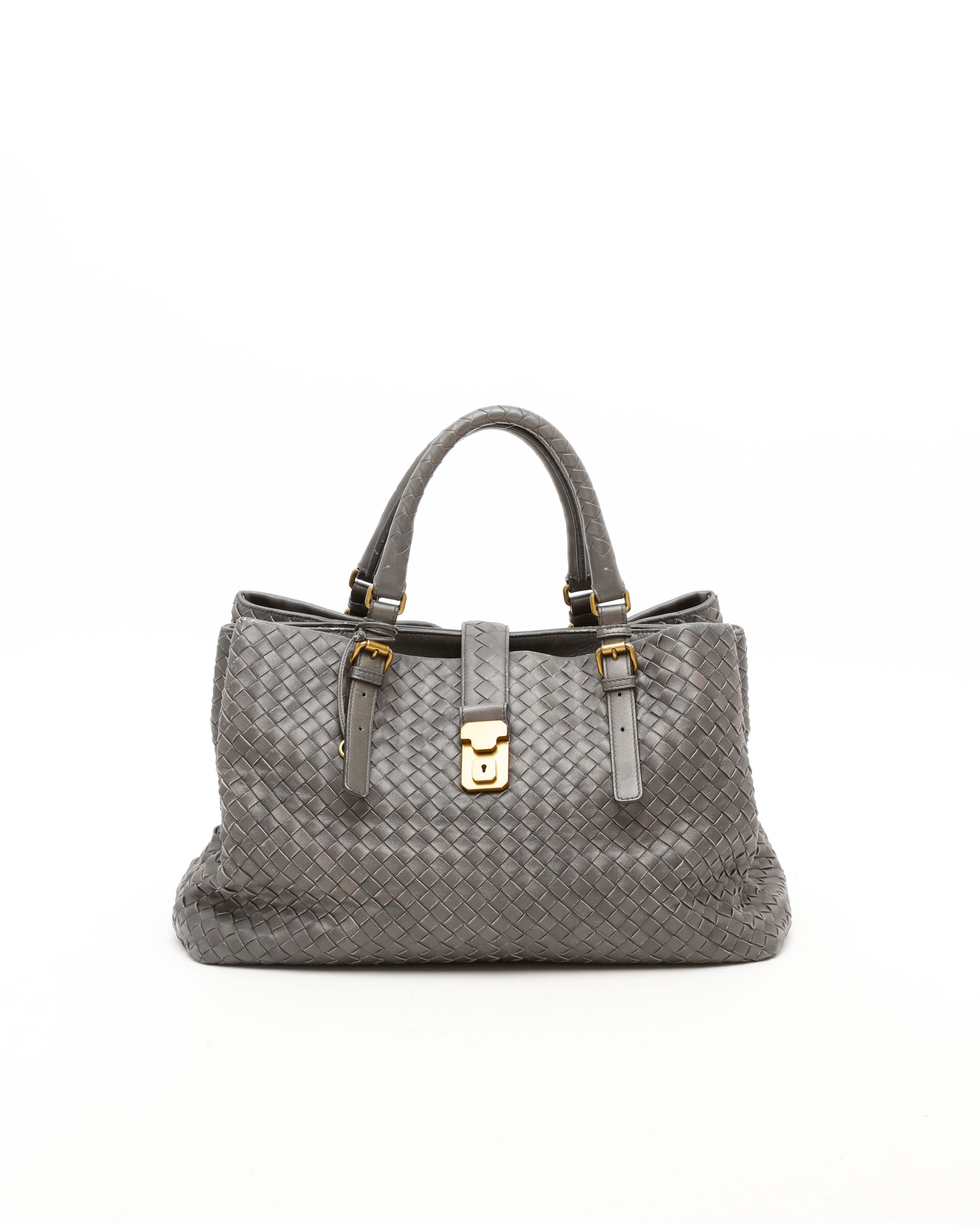 Bottega Veneta Roma Intrecciato Medium Tote Bag In Gray