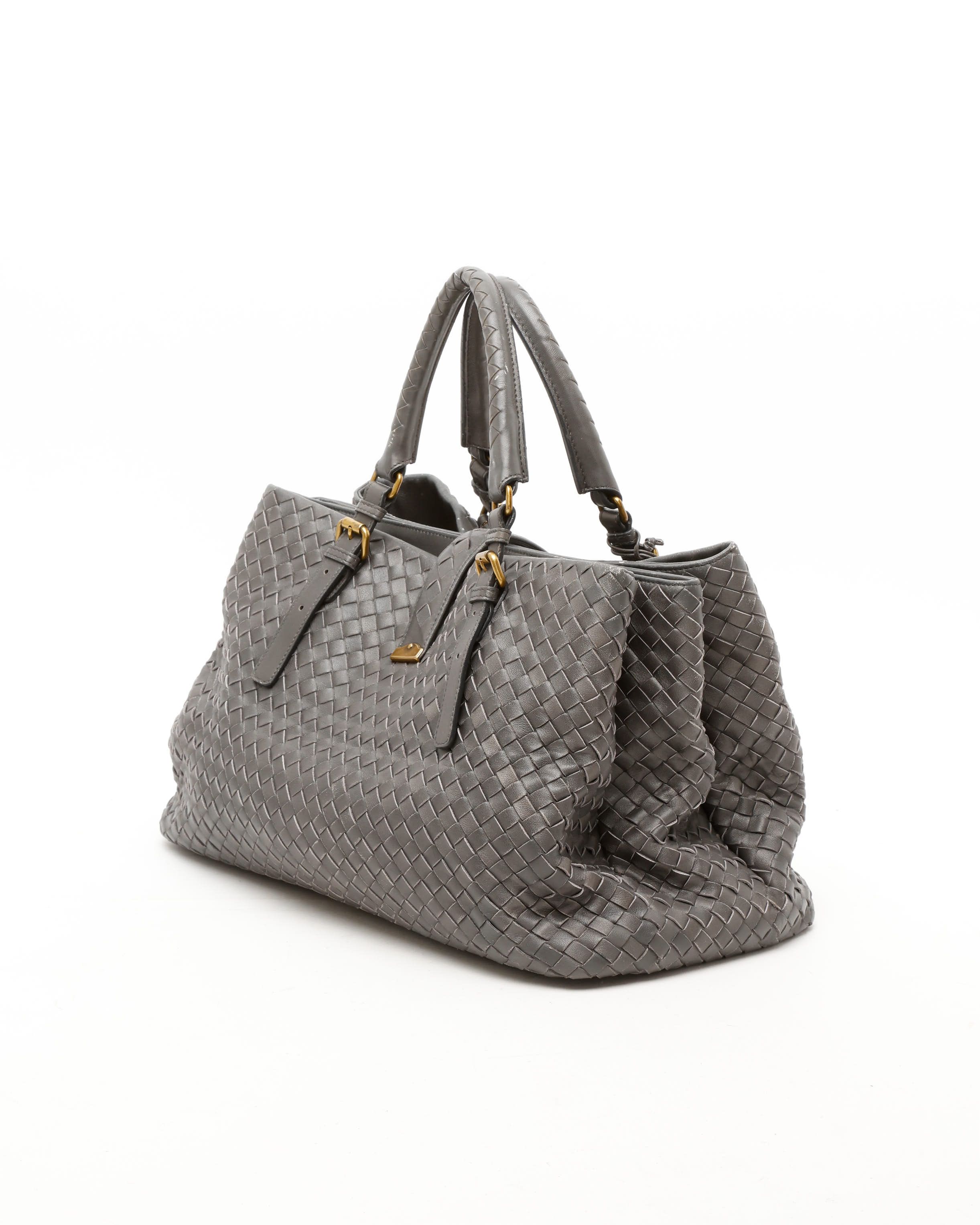 Bottega Veneta Roma Intrecciato Medium Tote Bag In Gray