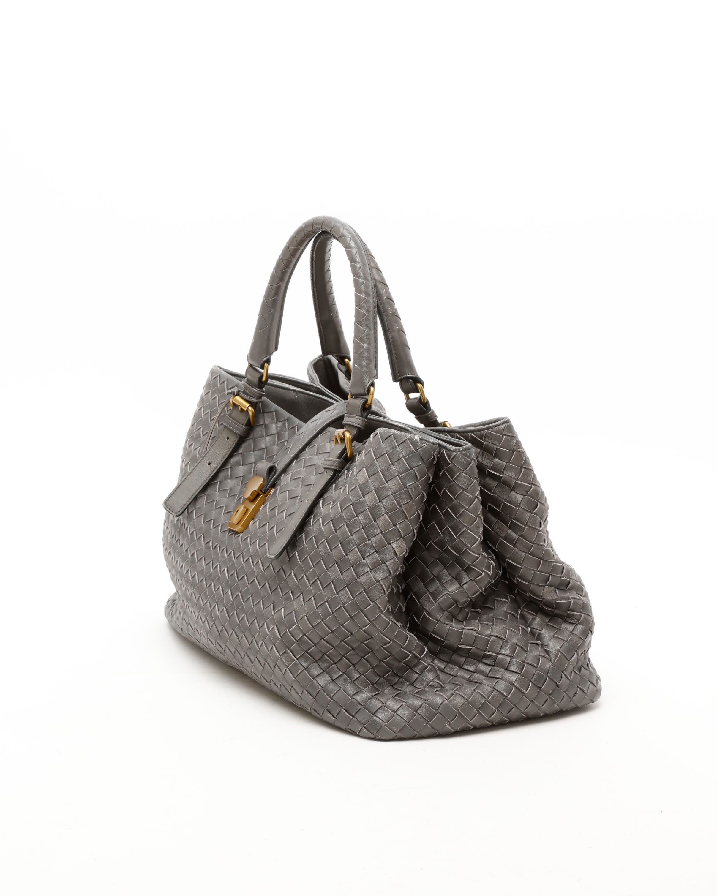 Bottega Veneta Roma Intrecciato Medium Tote Bag In Gray